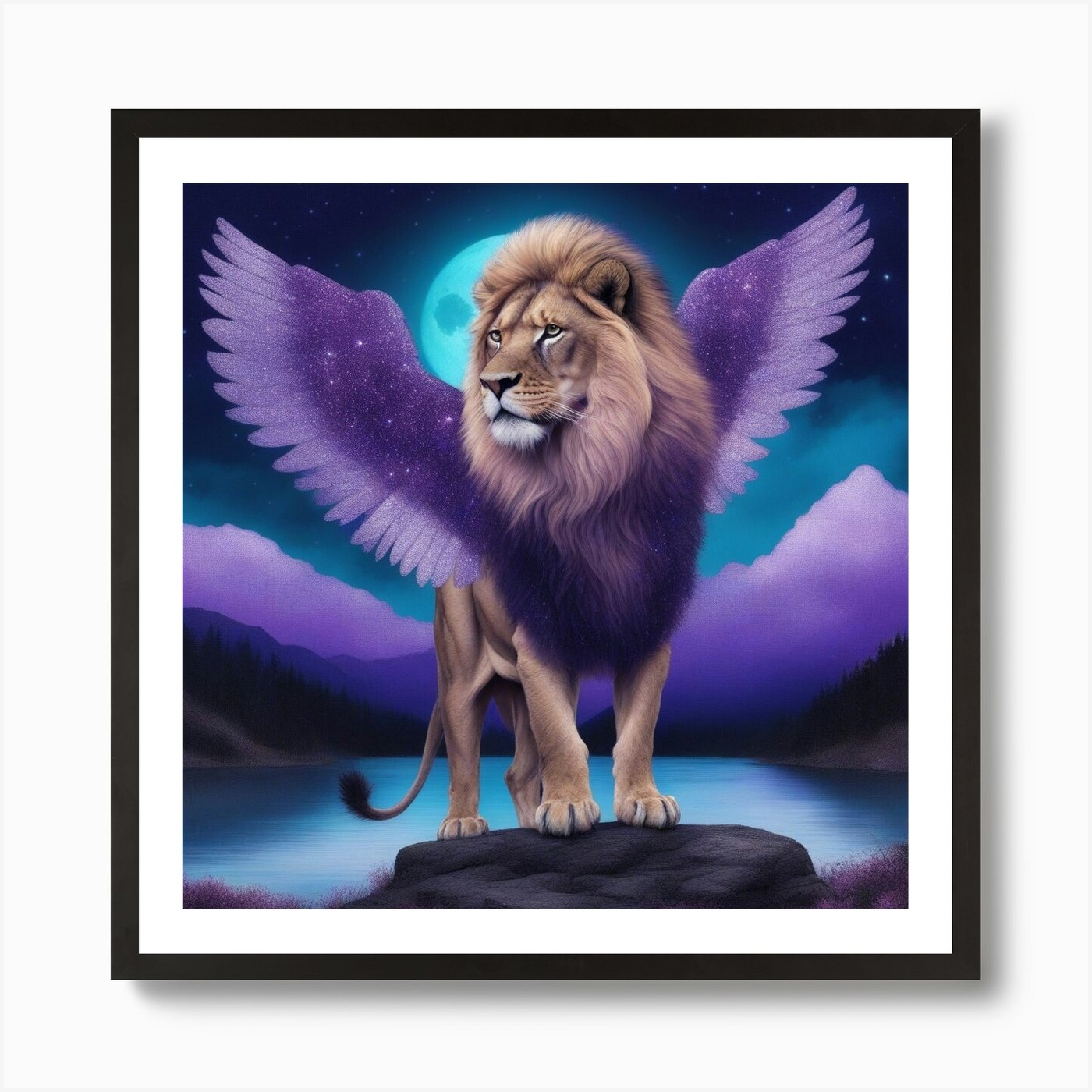 Lion With Wings Art Print Framed Wall Art Poster Canvas Print Picture