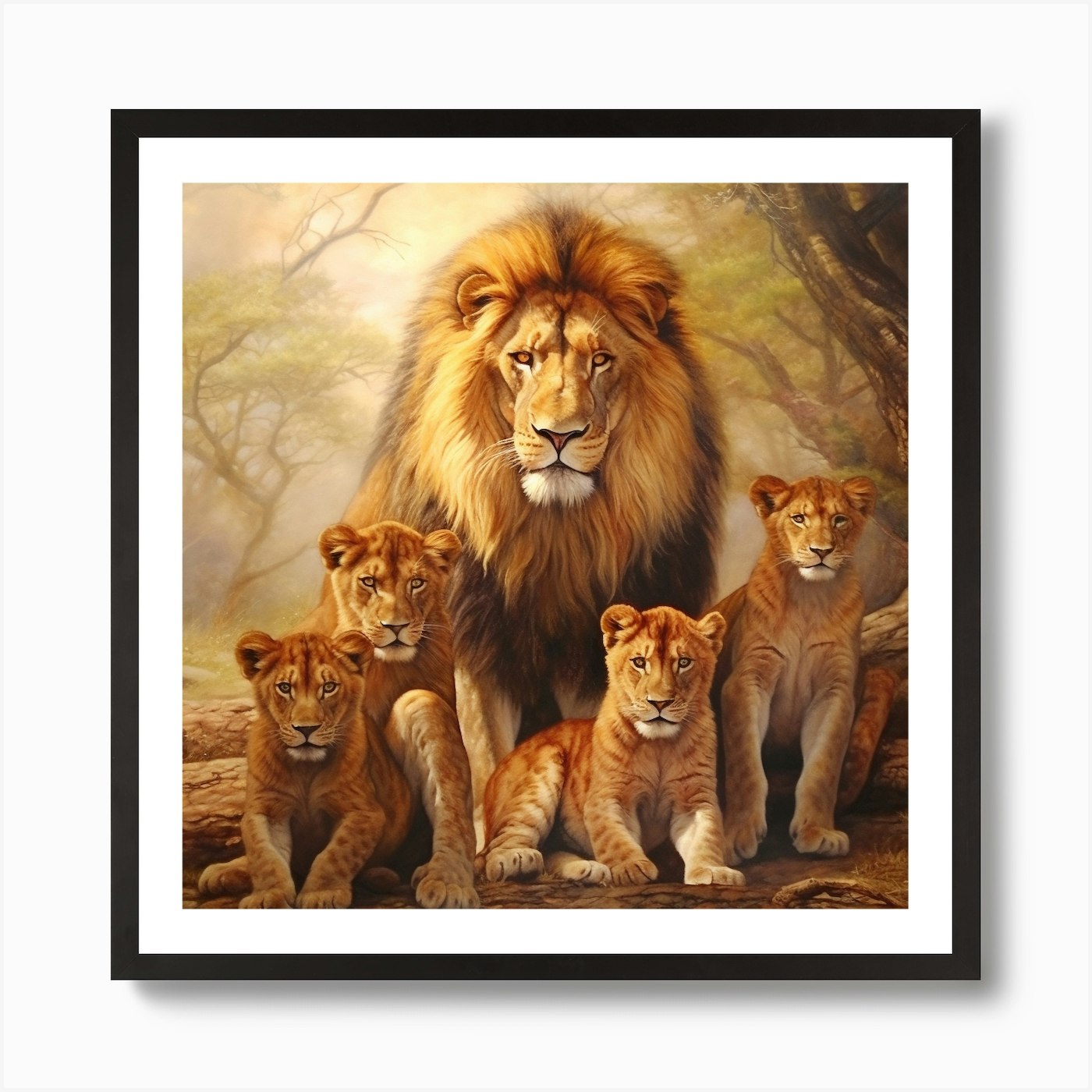 Armadiler Lion Family Oil Paintings Framed Wall Art Poster Canvas Print Picture