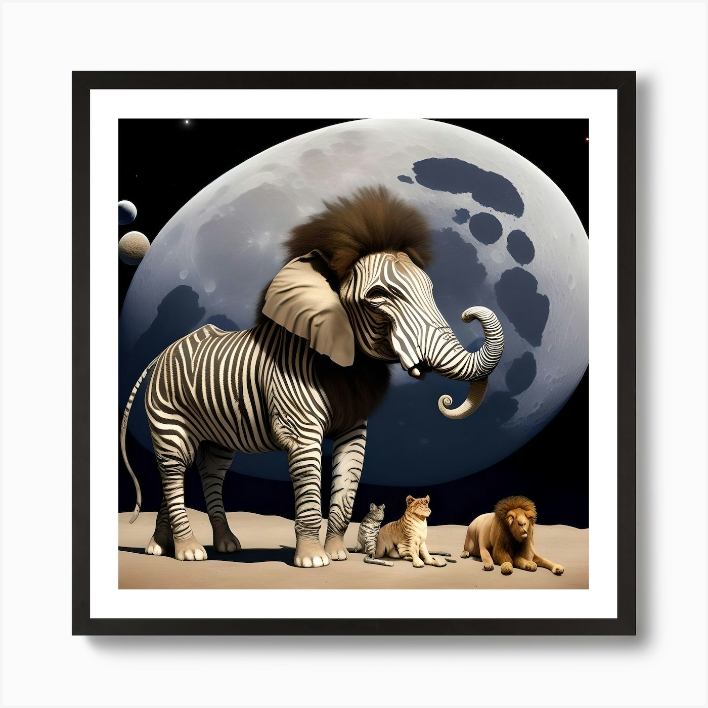 Zebra And Lions Art Print Framed Wall Art Poster Canvas Print Picture