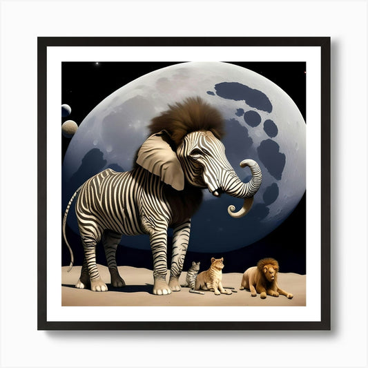 Zebra And Lions Art Print Framed Wall Art Poster Canvas Print Picture