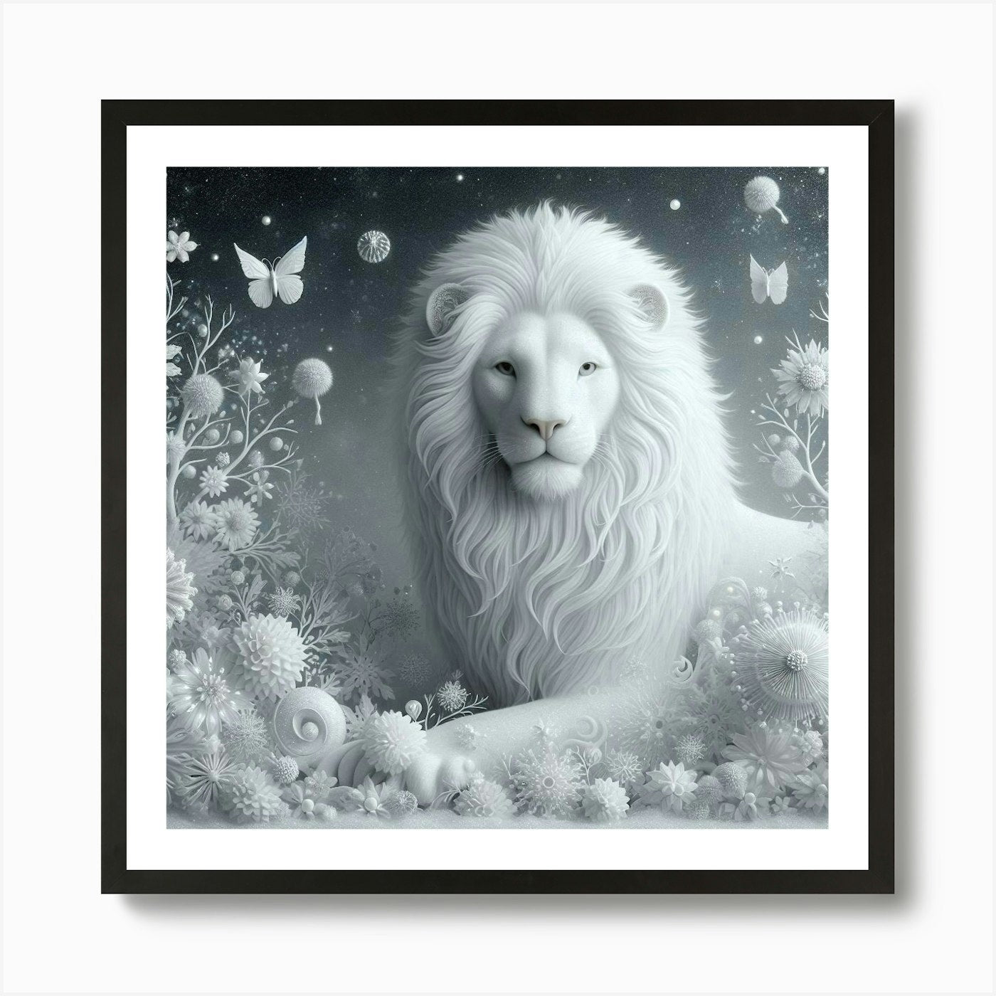 Lion In The Snow 2 Art Print Framed Wall Art Poster Canvas Print Picture