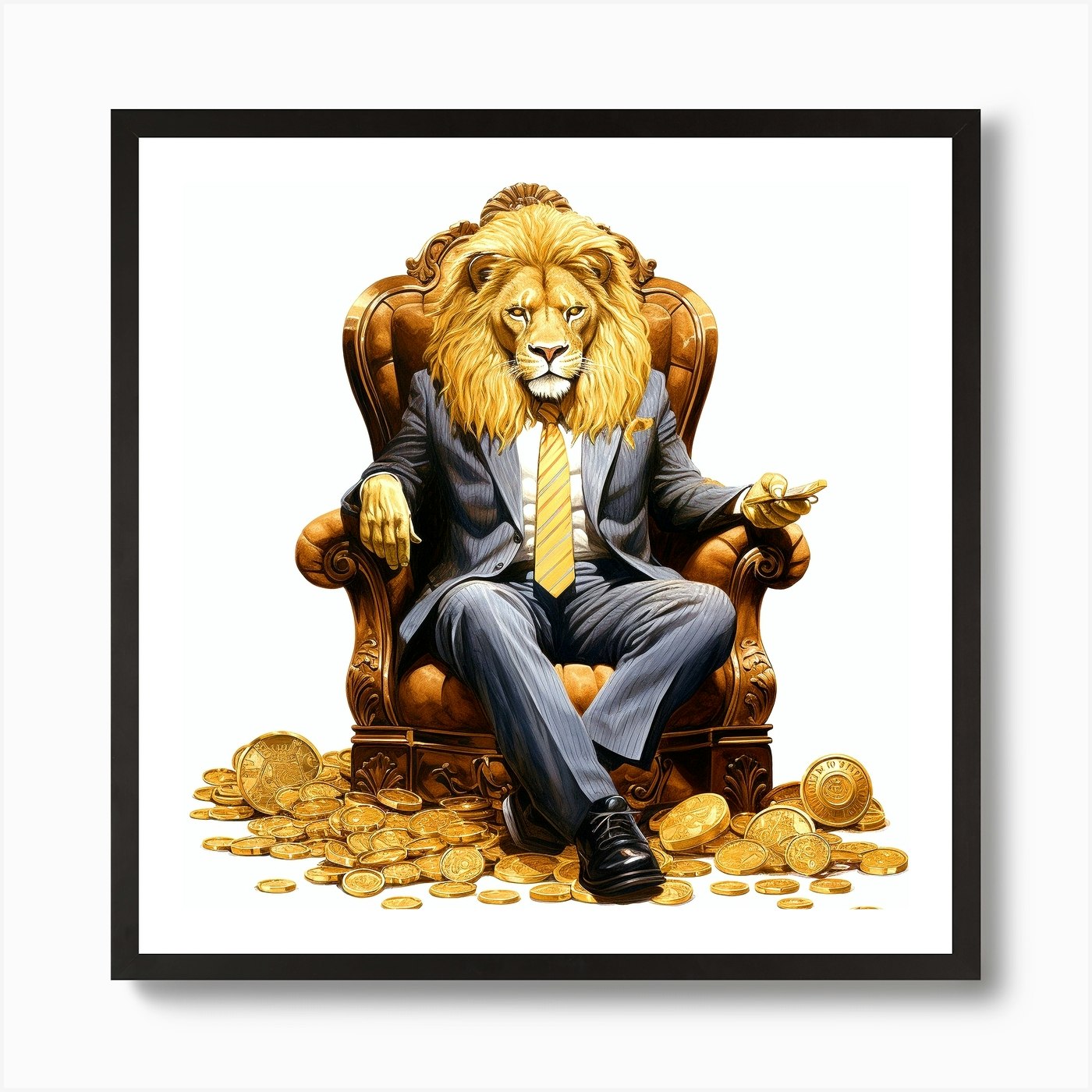 Businessman Lion Art Print Framed Wall Art Poster Canvas Print Picture