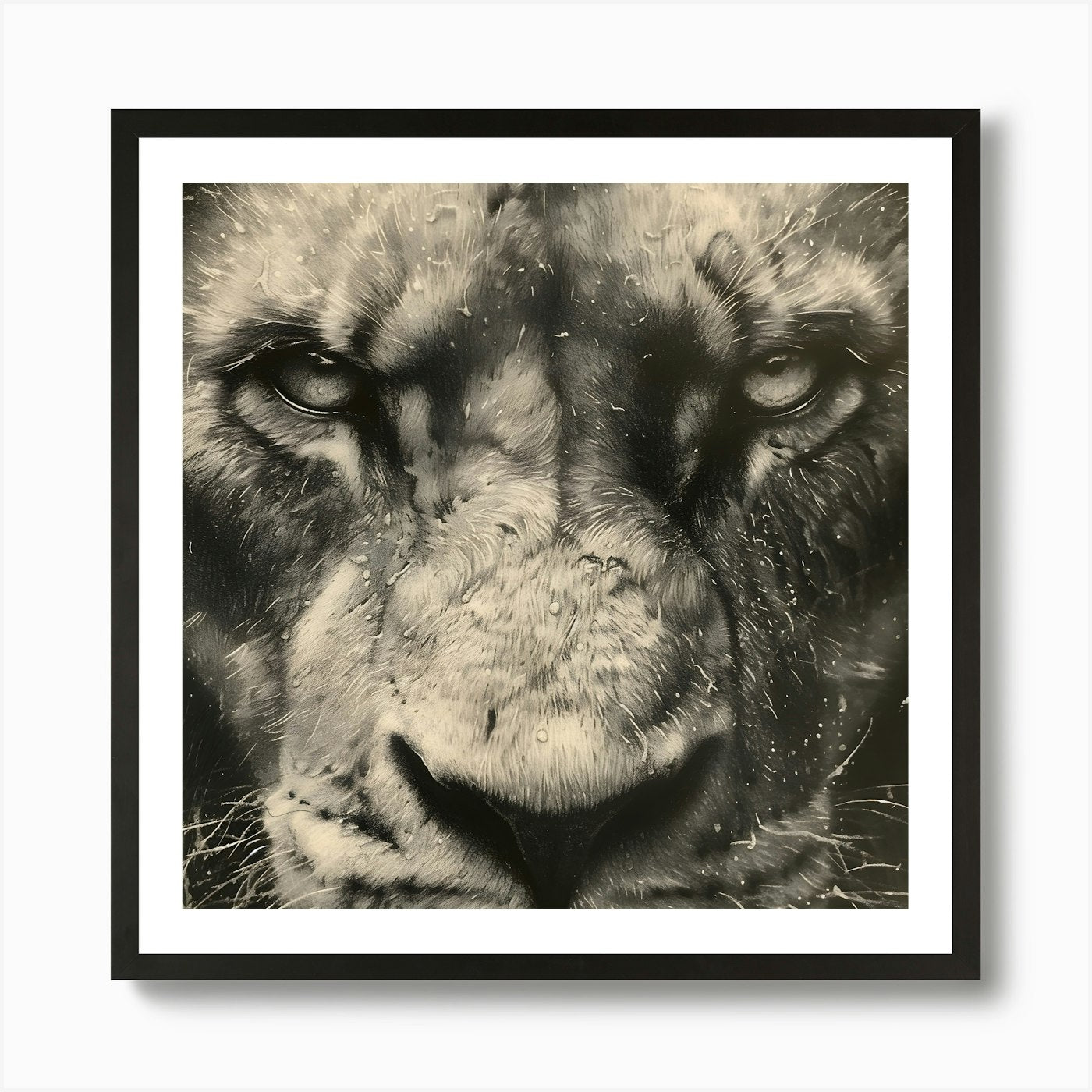 Lion Closeup Stippling Style 2 Art  Framed Wall Art Poster Canvas Print Picture