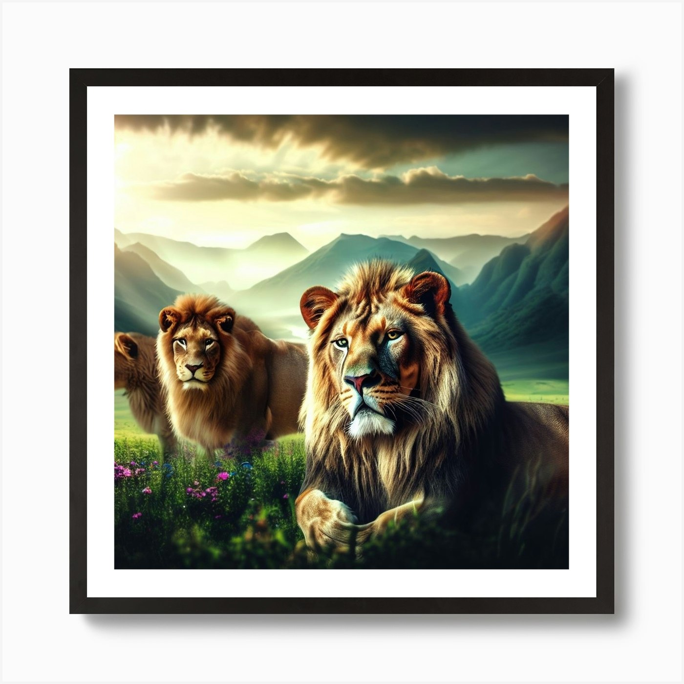 Lions In The Mountains Art Print Framed Wall Art Poster Canvas Print Picture