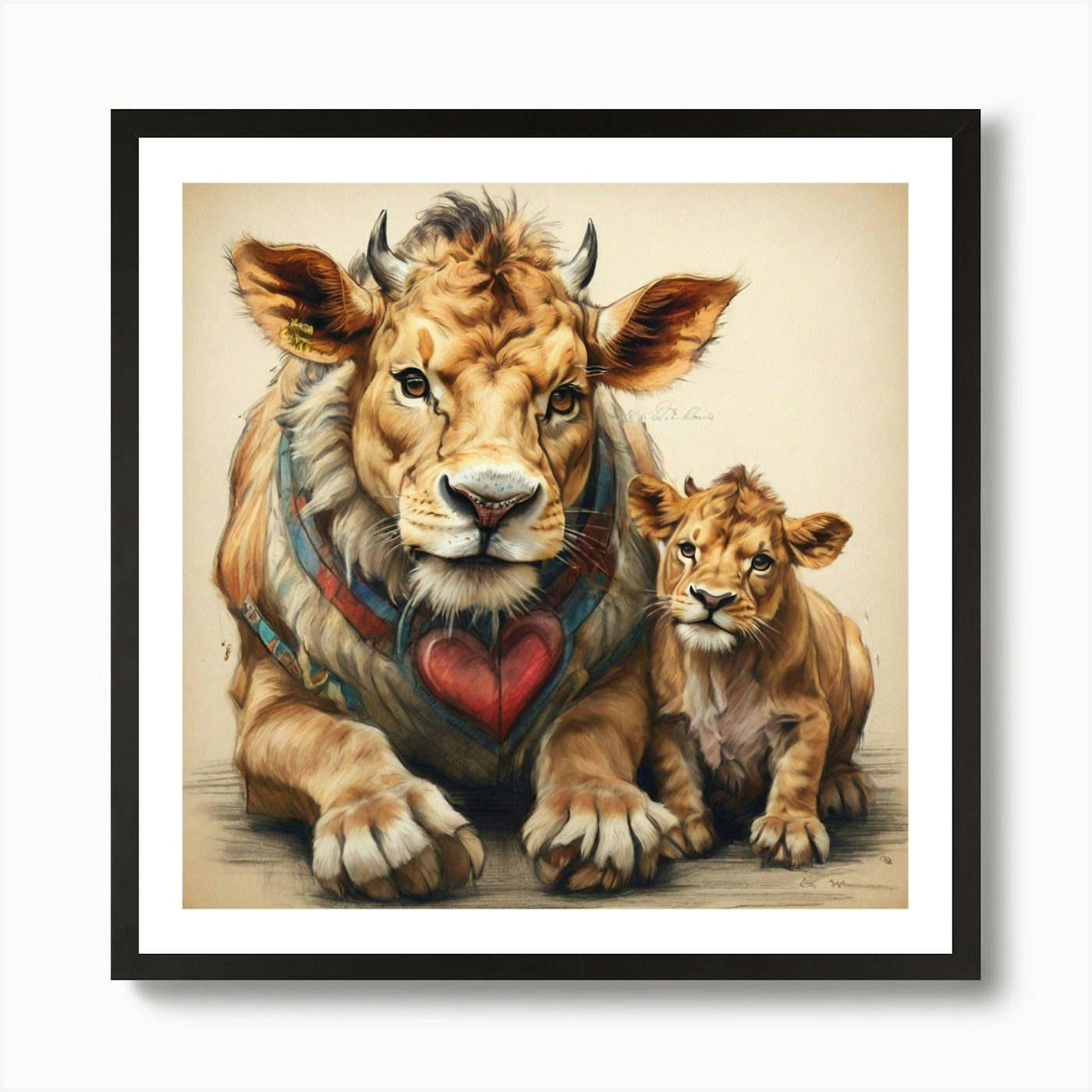 Lion And Cub 1 Art Print Framed Wall Art Poster Canvas Print Picture