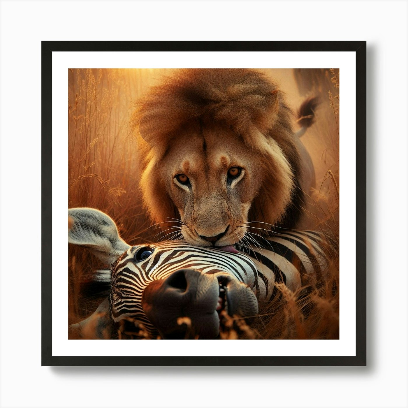 Lion And Zebra Art Print Framed Wall Art Poster Canvas Print Picture