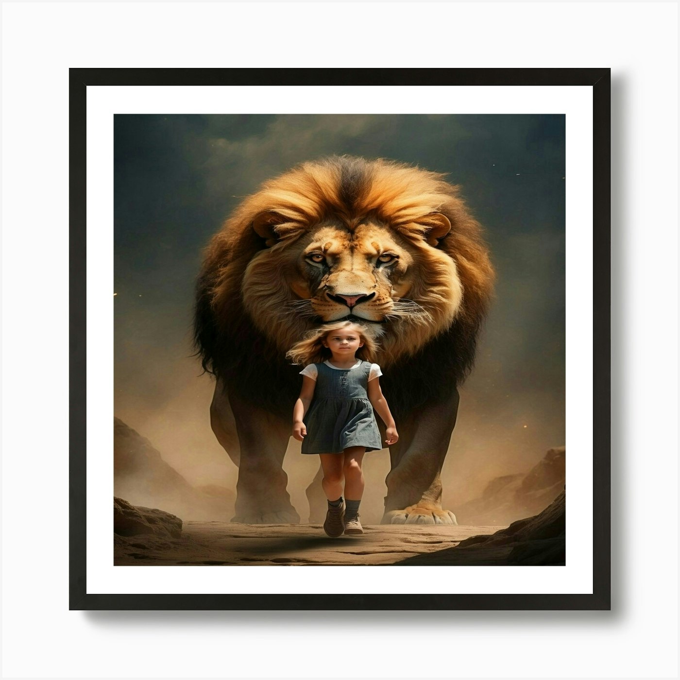 Lion And Little Girl Art Print Framed Wall Art Poster Canvas Print Picture