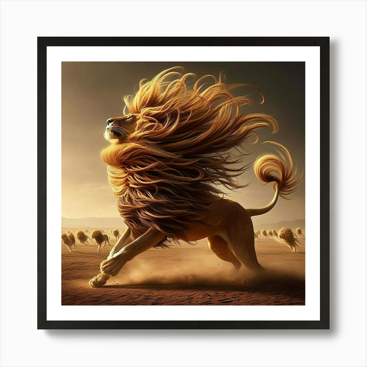 Lion In The Desert 1 Art Print Framed Wall Art Poster Canvas Print Picture