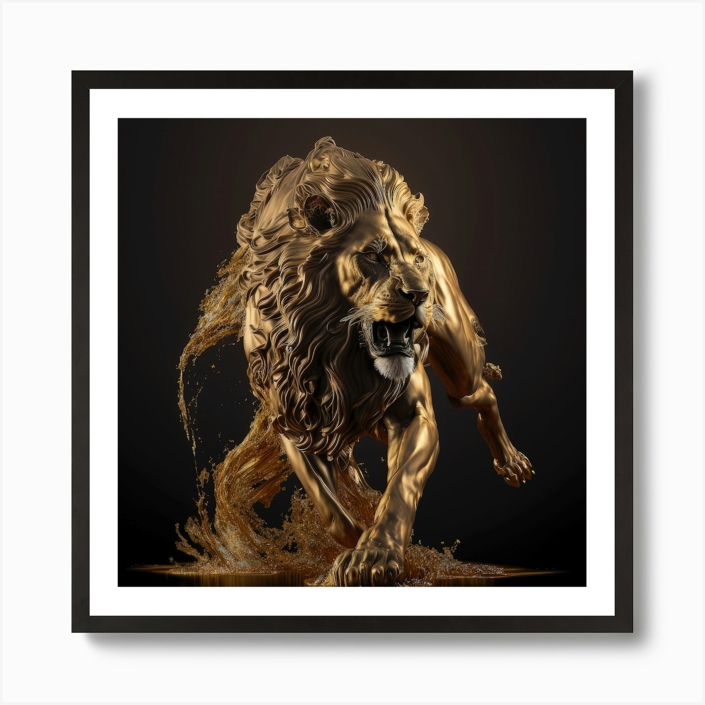 Golden Surge, Lion Art Print Framed Wall Art Poster Canvas Print Picture