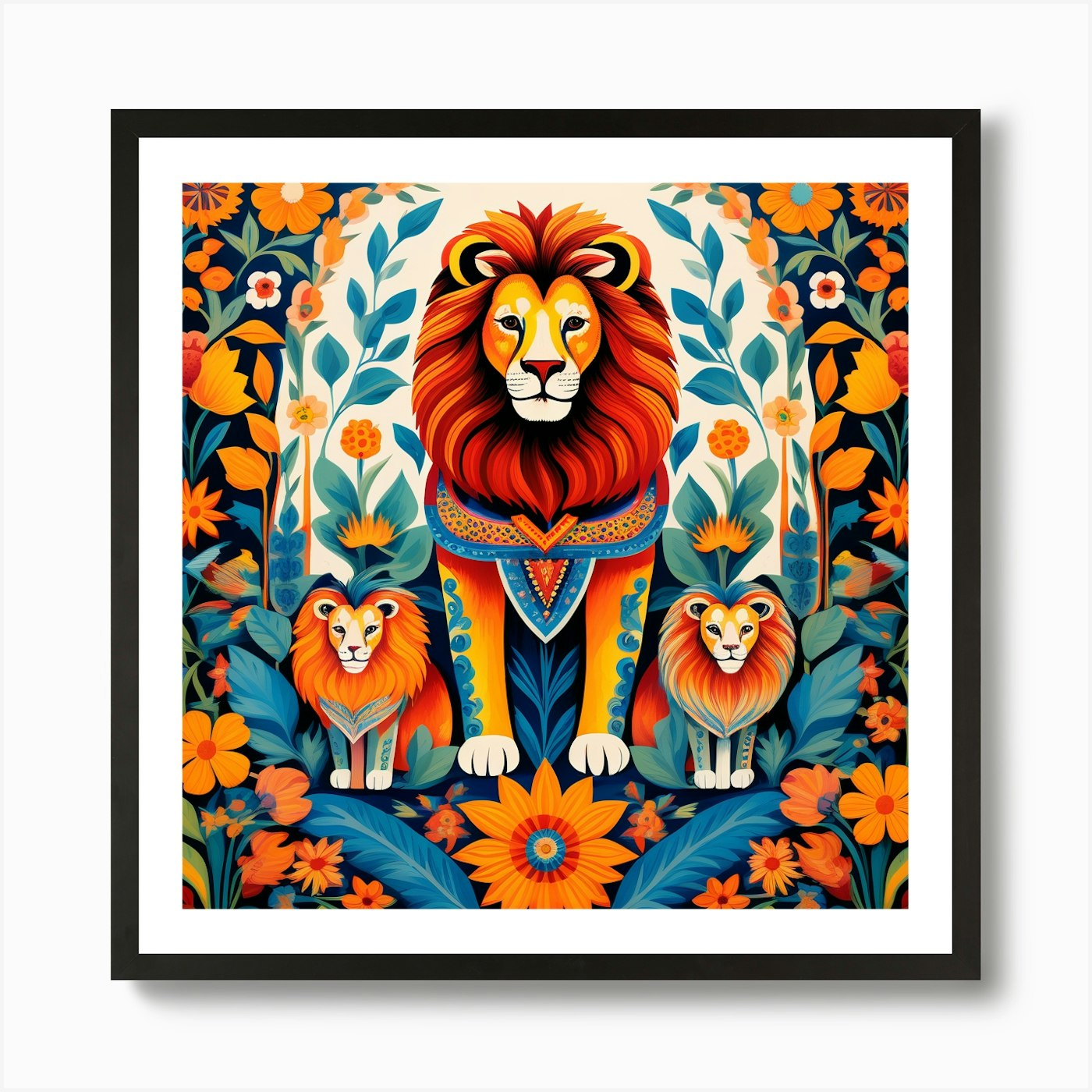 Lion In The Garden Art Print Framed Wall Art Poster Canvas Print Picture