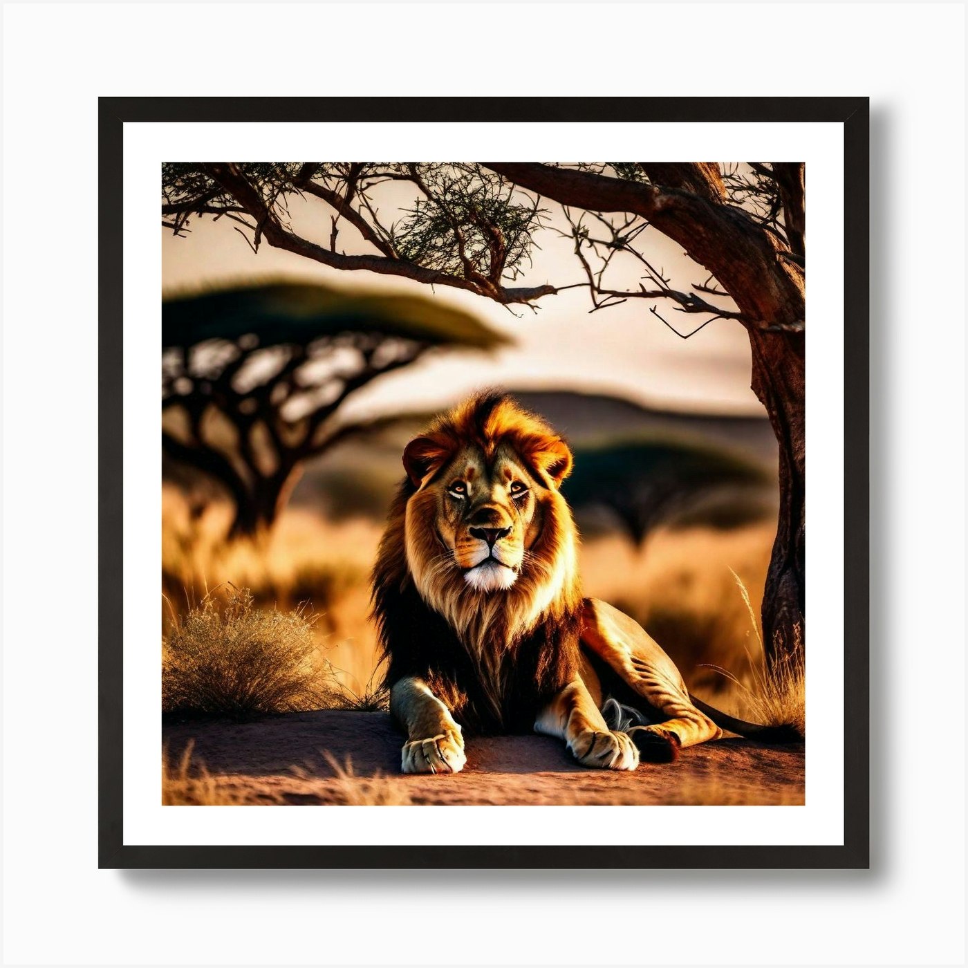 Lion In The Savannah 9 Art Print Framed Wall Art Poster Canvas Print Picture