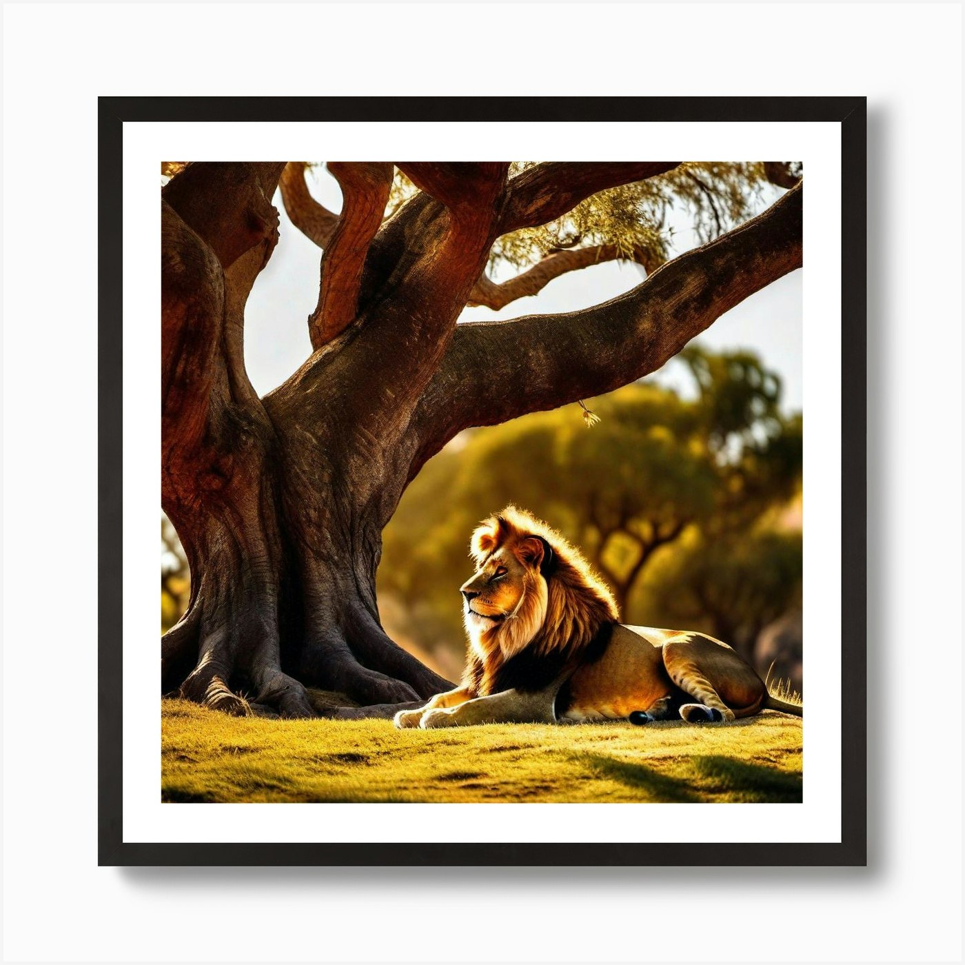 Lion Under A Tree 6 Art Print Framed Wall Art Poster Canvas Print Picture