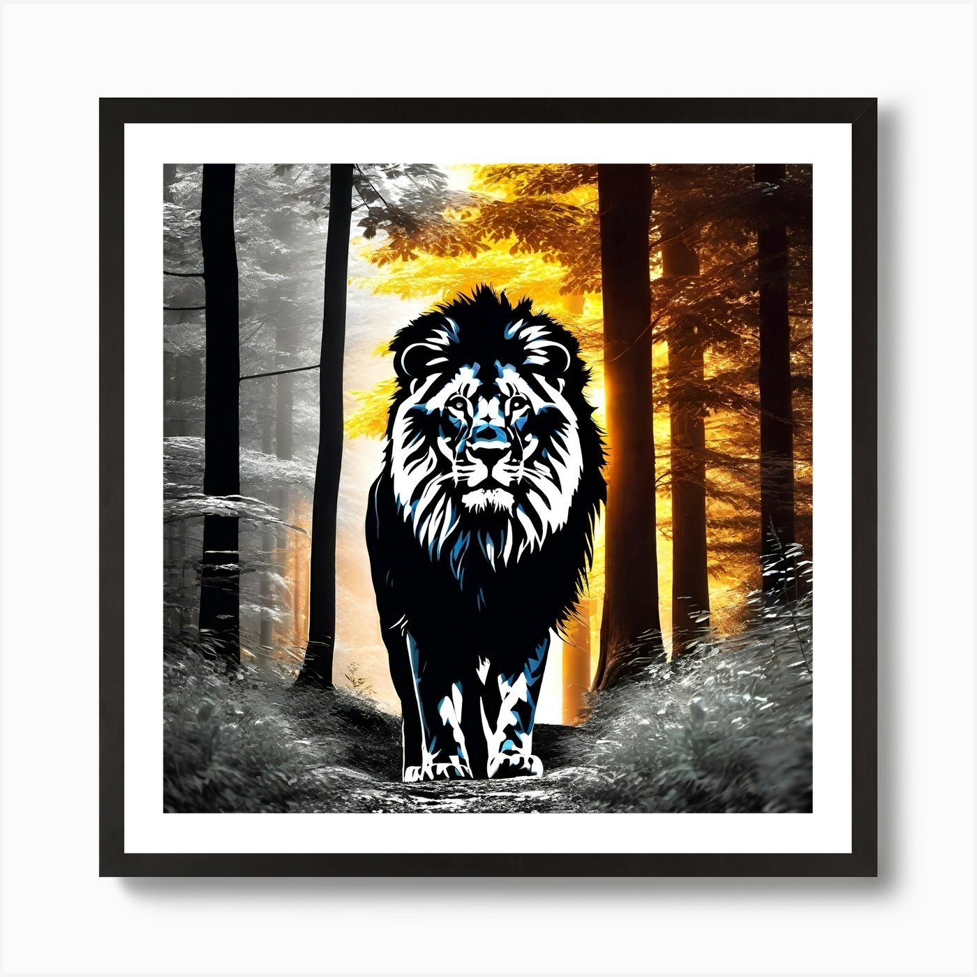 Lion In The Forest 29 Art Print Framed Wall Art Poster Canvas Print Picture