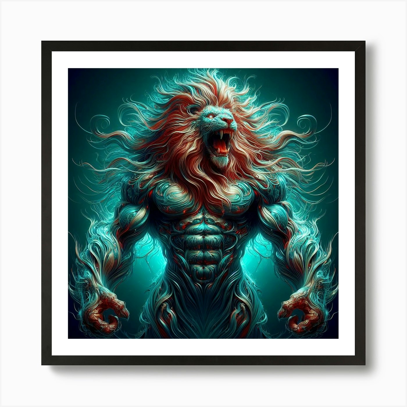 Strong Lion Art Print Framed Wall Art Poster Canvas Print Picture
