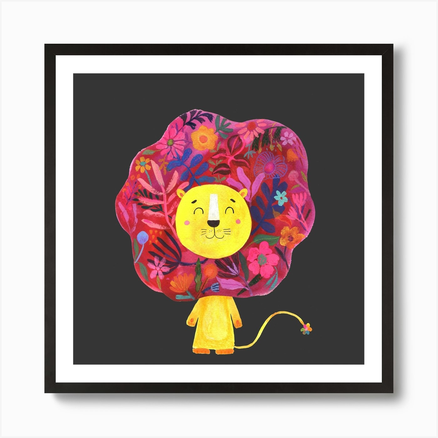 Roar Little Lion Black Square Art P Framed Wall Art Poster Canvas Print Picture