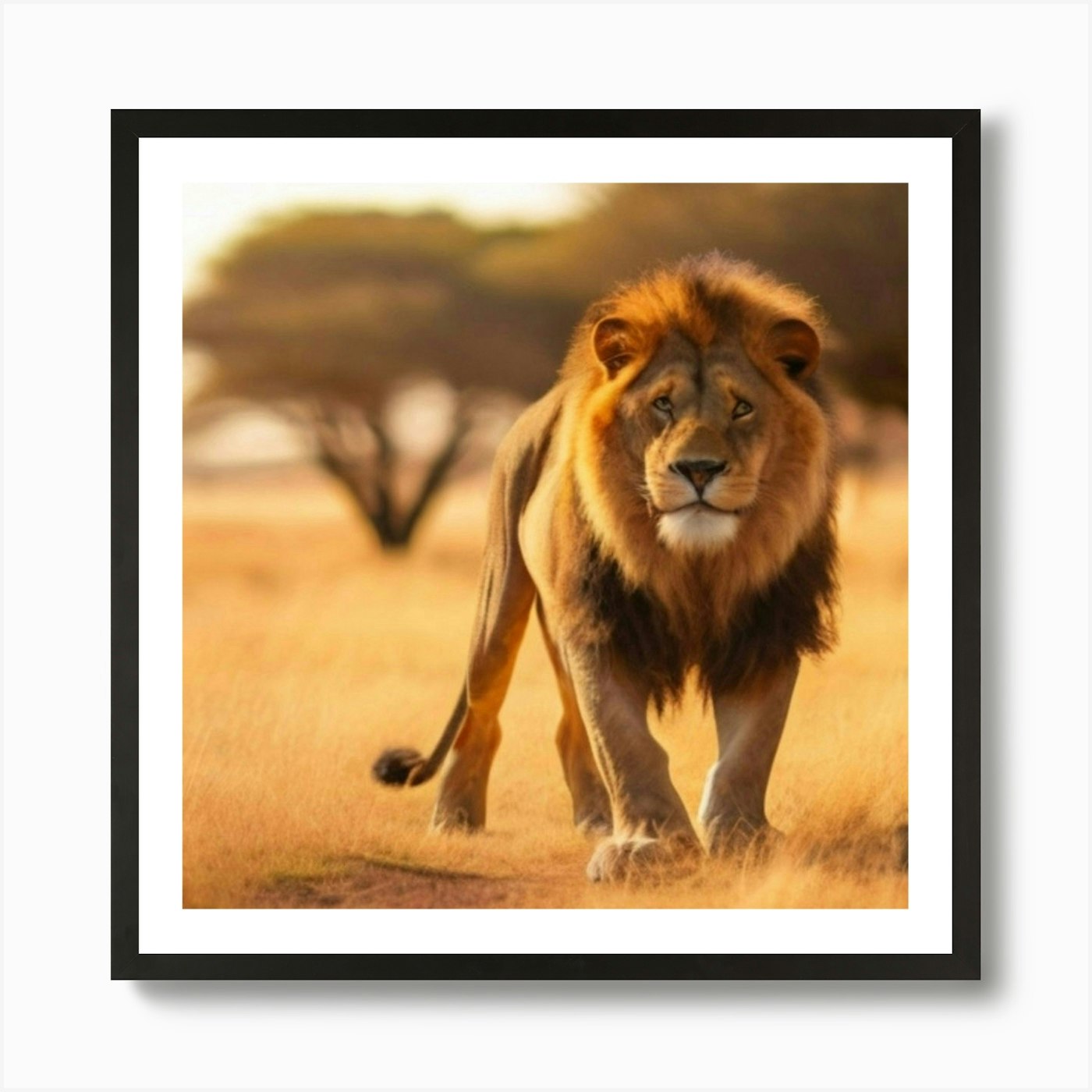 Lion In The Grass Art Print Framed Wall Art Poster Canvas Print Picture