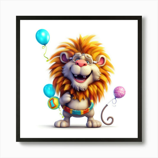 Birthday Lion Art Print Framed Wall Art Poster Canvas Print Picture