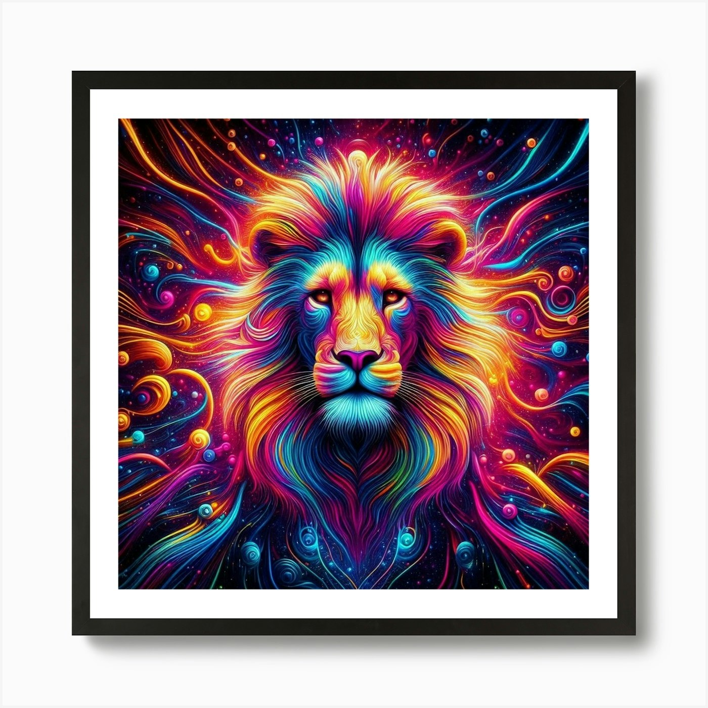 Psychedelic Lion 1 Art Print Framed Wall Art Poster Canvas Print Picture