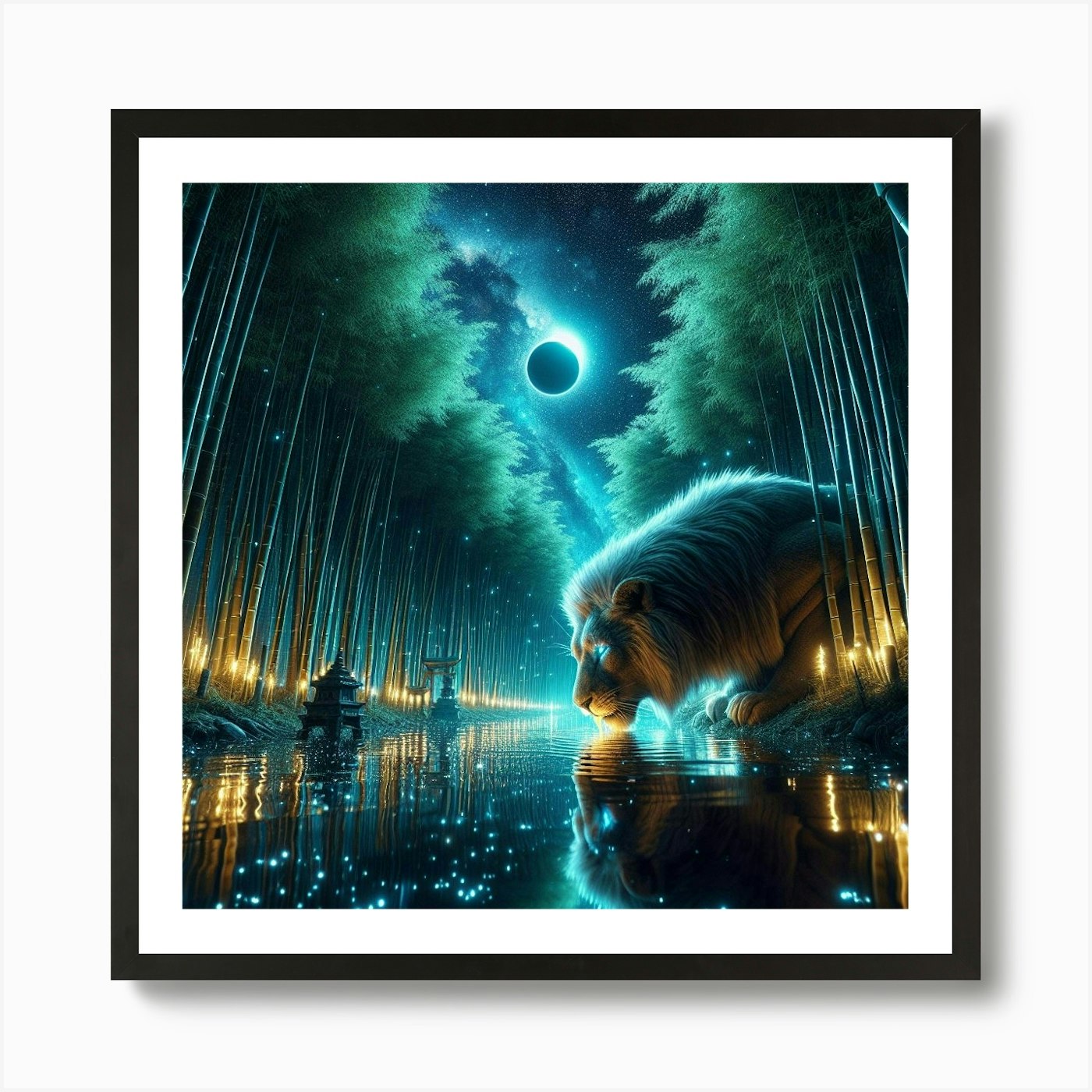 Lion In The Forest 1 Art Print Framed Wall Art Poster Canvas Print Picture