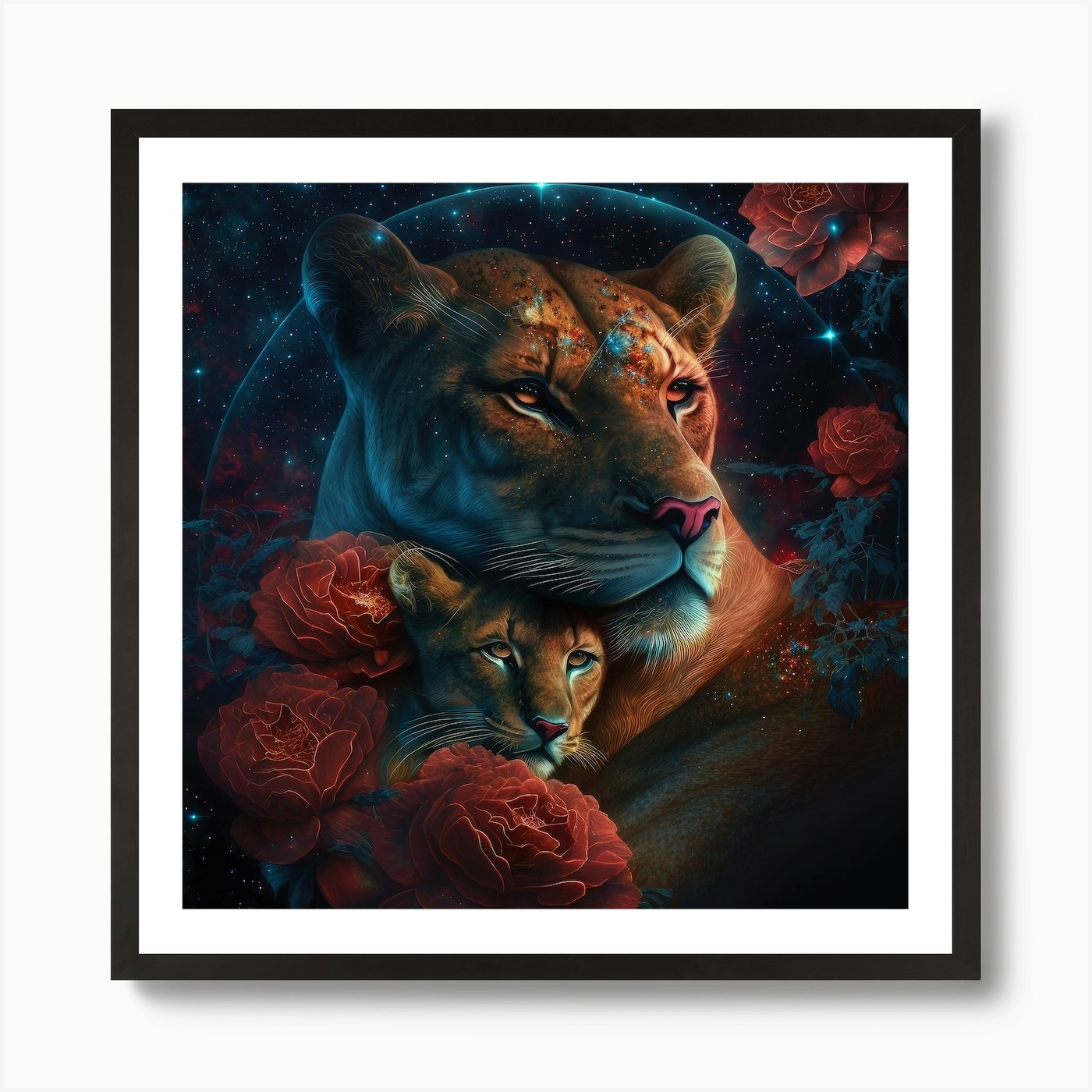 Star Watching, Lion Love Art Print Framed Wall Art Poster Canvas Print Picture