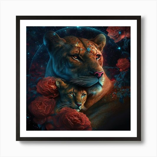 Star Watching, Lion Love Art Print Framed Wall Art Poster Canvas Print Picture