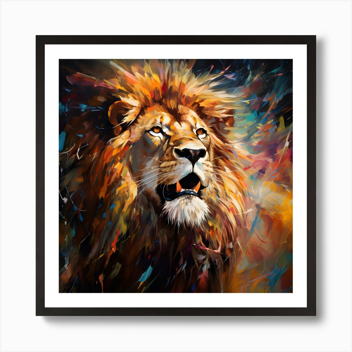 Abstract Colorful Bold Male Lion Ar Framed Wall Art Poster Canvas Print Picture