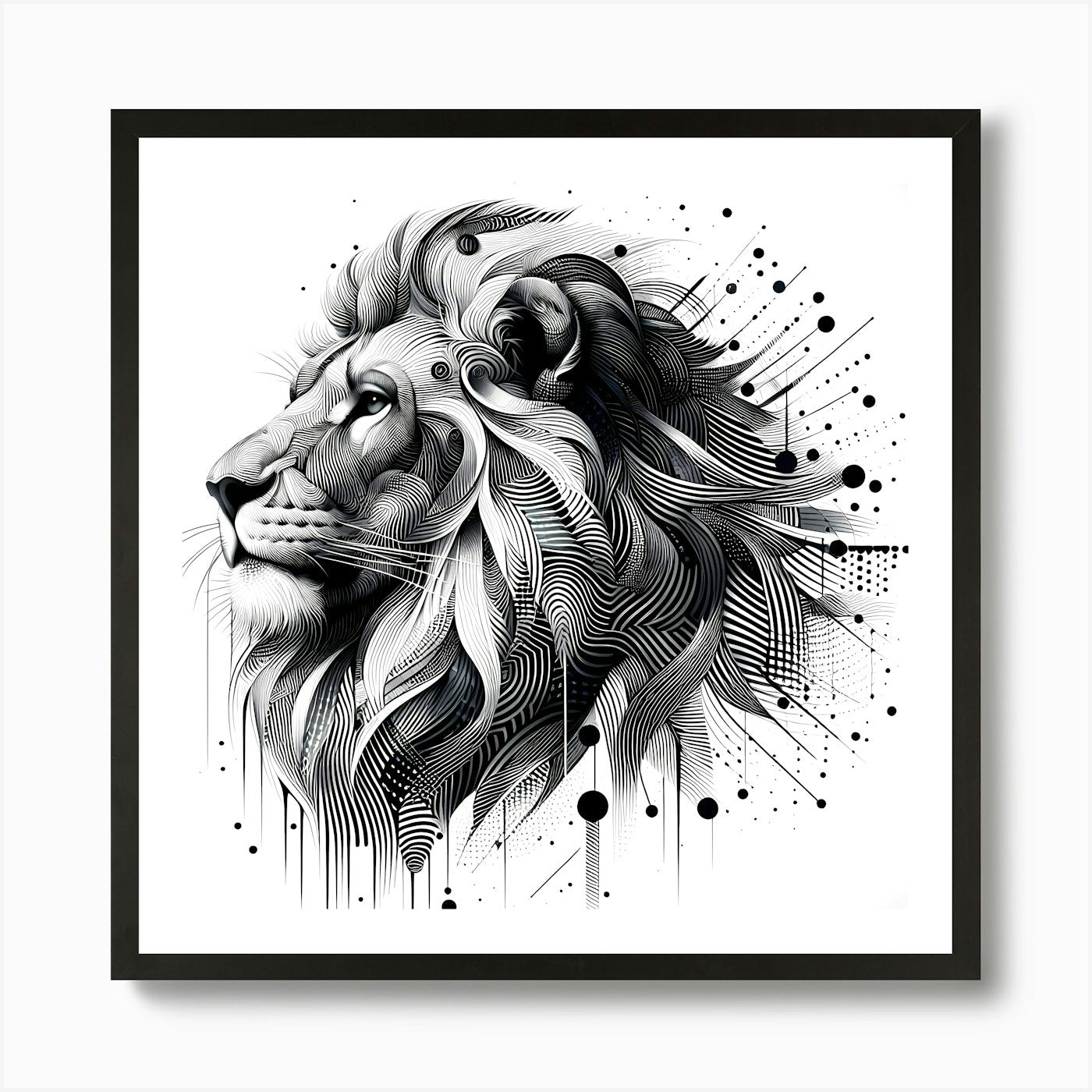 Lion Head - Abstract Line Art Illus Framed Wall Art Poster Canvas Print Picture
