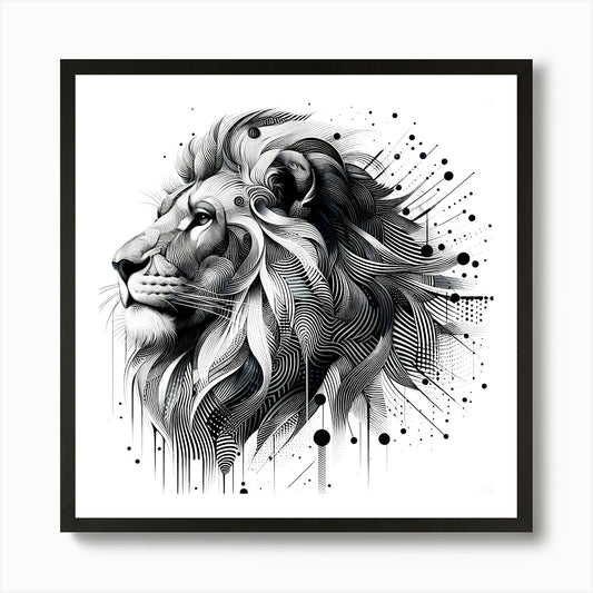 Lion Head - Abstract Line Art Illus Framed Wall Art Poster Canvas Print Picture