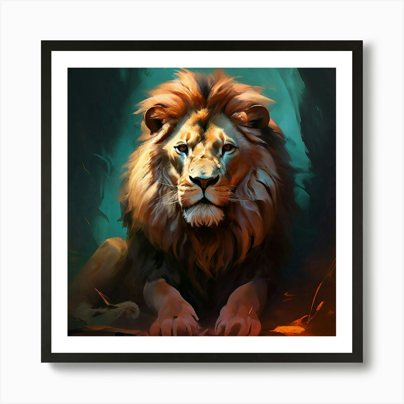 Stunning Big Male Lion Big Dark Mai Framed Wall Art Poster Canvas Print Picture