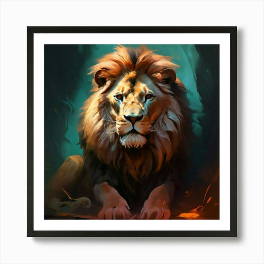 Stunning Big Male Lion Big Dark Mai Framed Wall Art Poster Canvas Print Picture