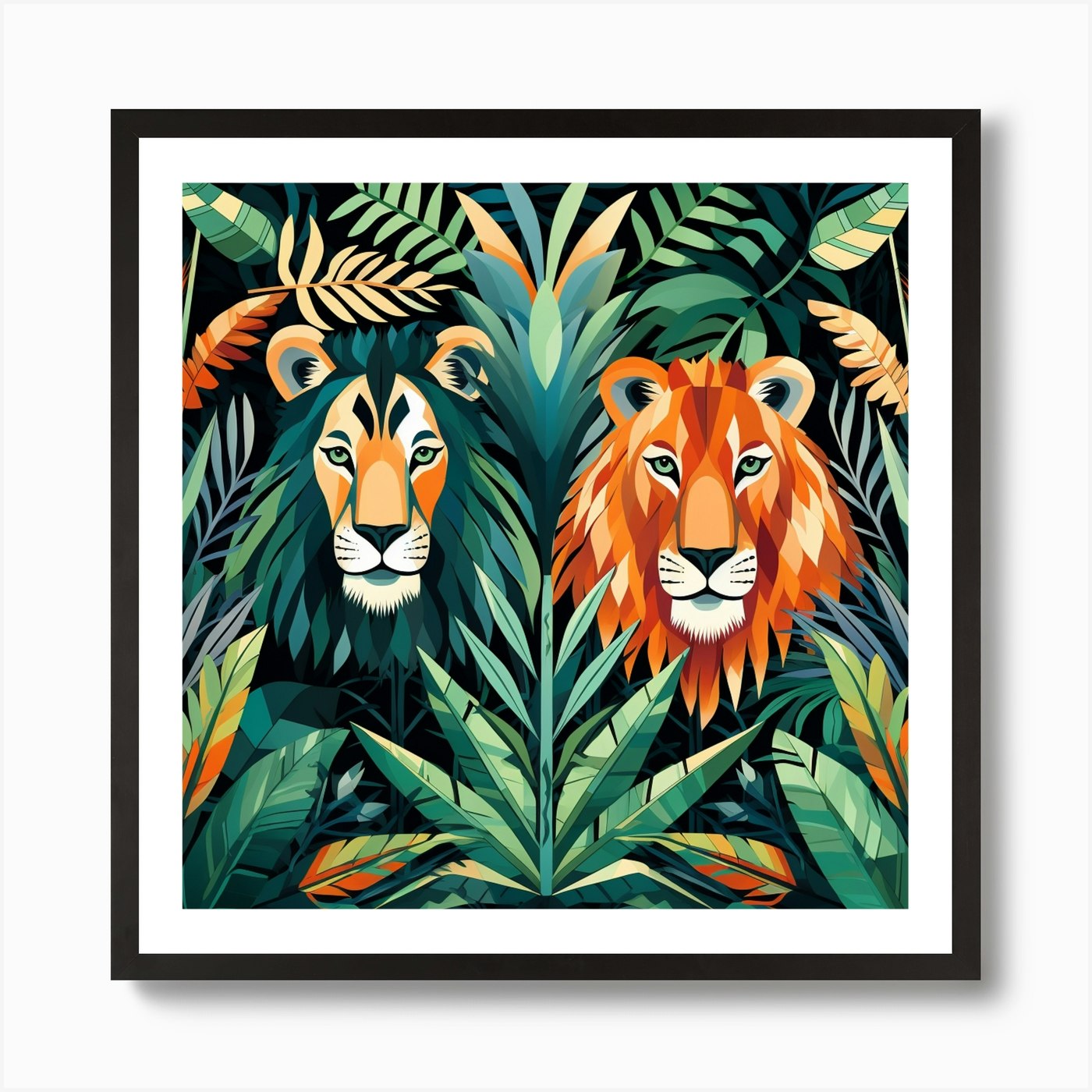 Lions In The Jungle 5 Art Print Framed Wall Art Poster Canvas Print Picture