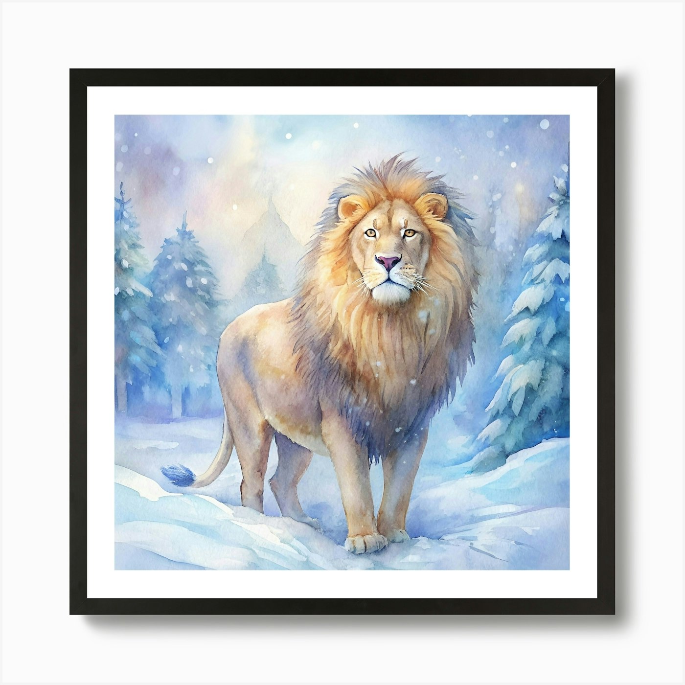 Lion In The Snow Art Print Framed Wall Art Poster Canvas Print Picture