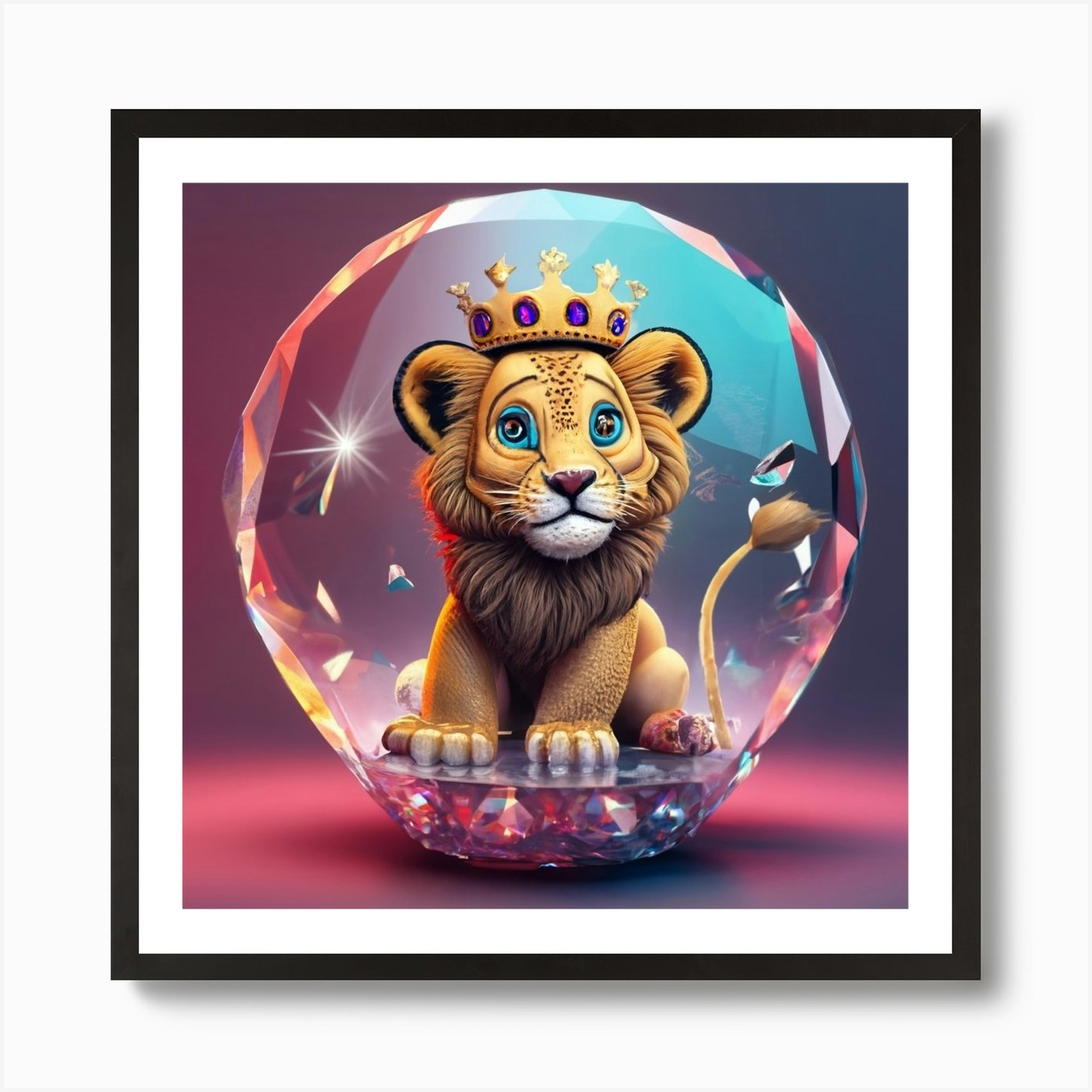 Lion In A Crystal Ball Art Print Framed Wall Art Poster Canvas Print Picture