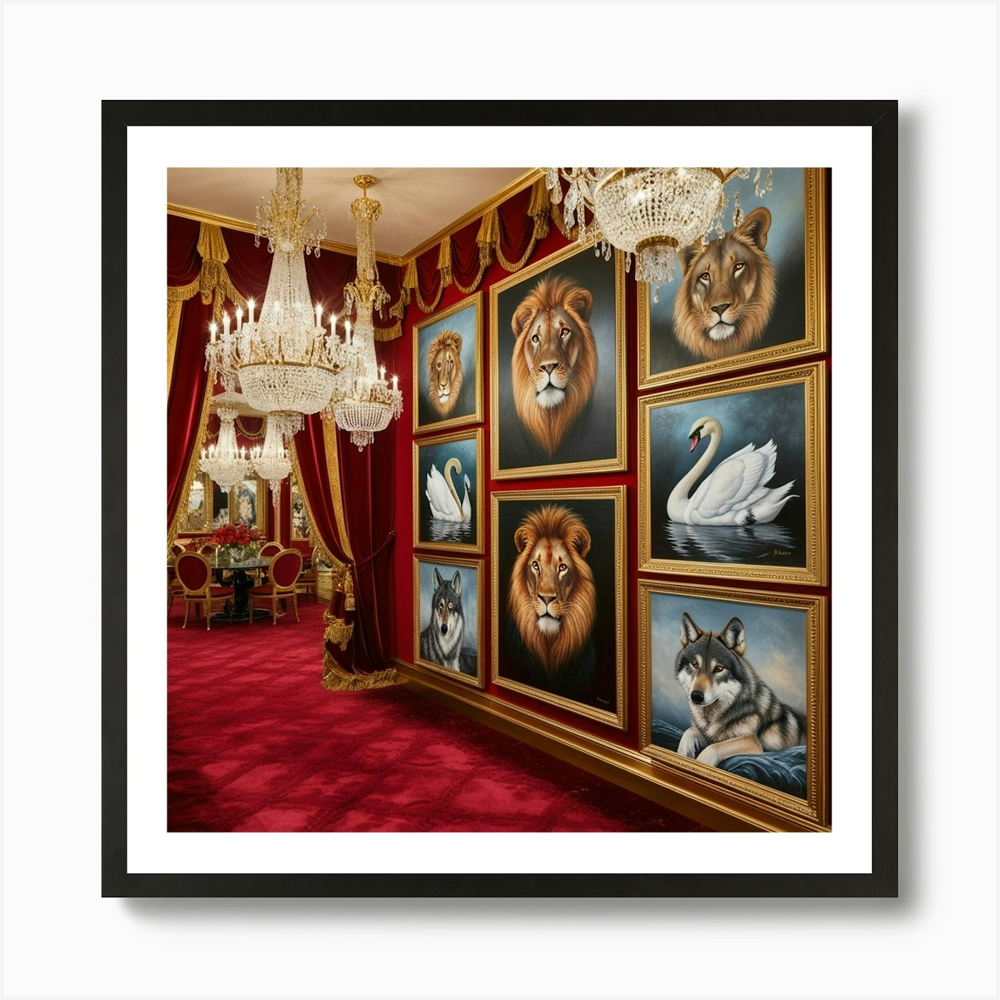 Lions And Swans Art Print Framed Wall Art Poster Canvas Print Picture
