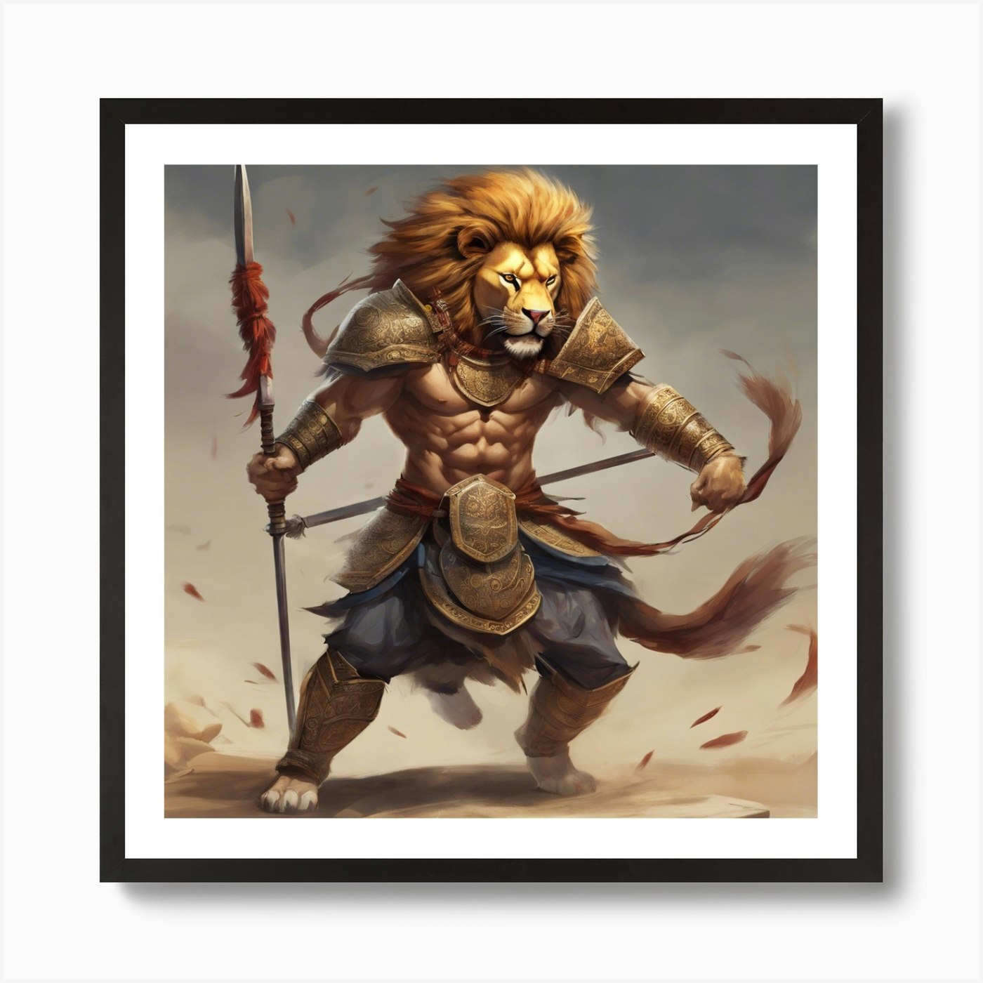 Lion Warrior Art Print Framed Wall Art Poster Canvas Print Picture