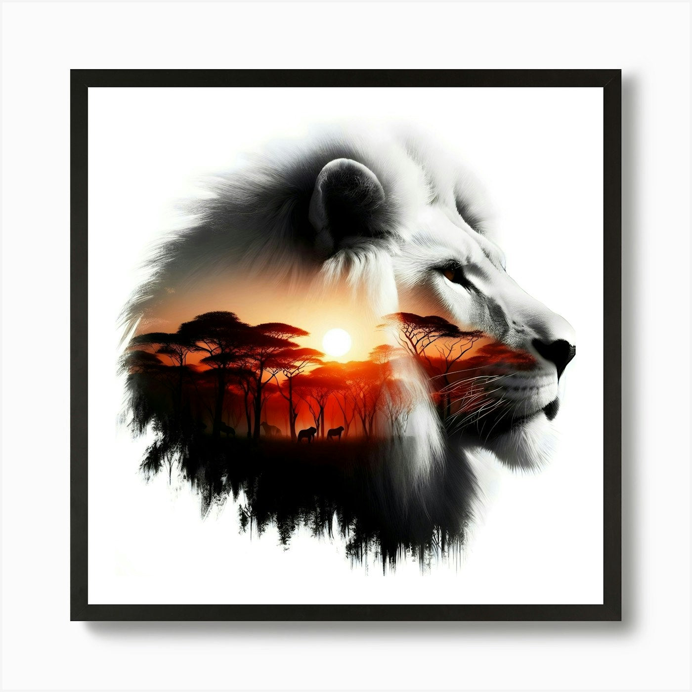 Sunset Lion 2 Art Print Framed Wall Art Poster Canvas Print Picture
