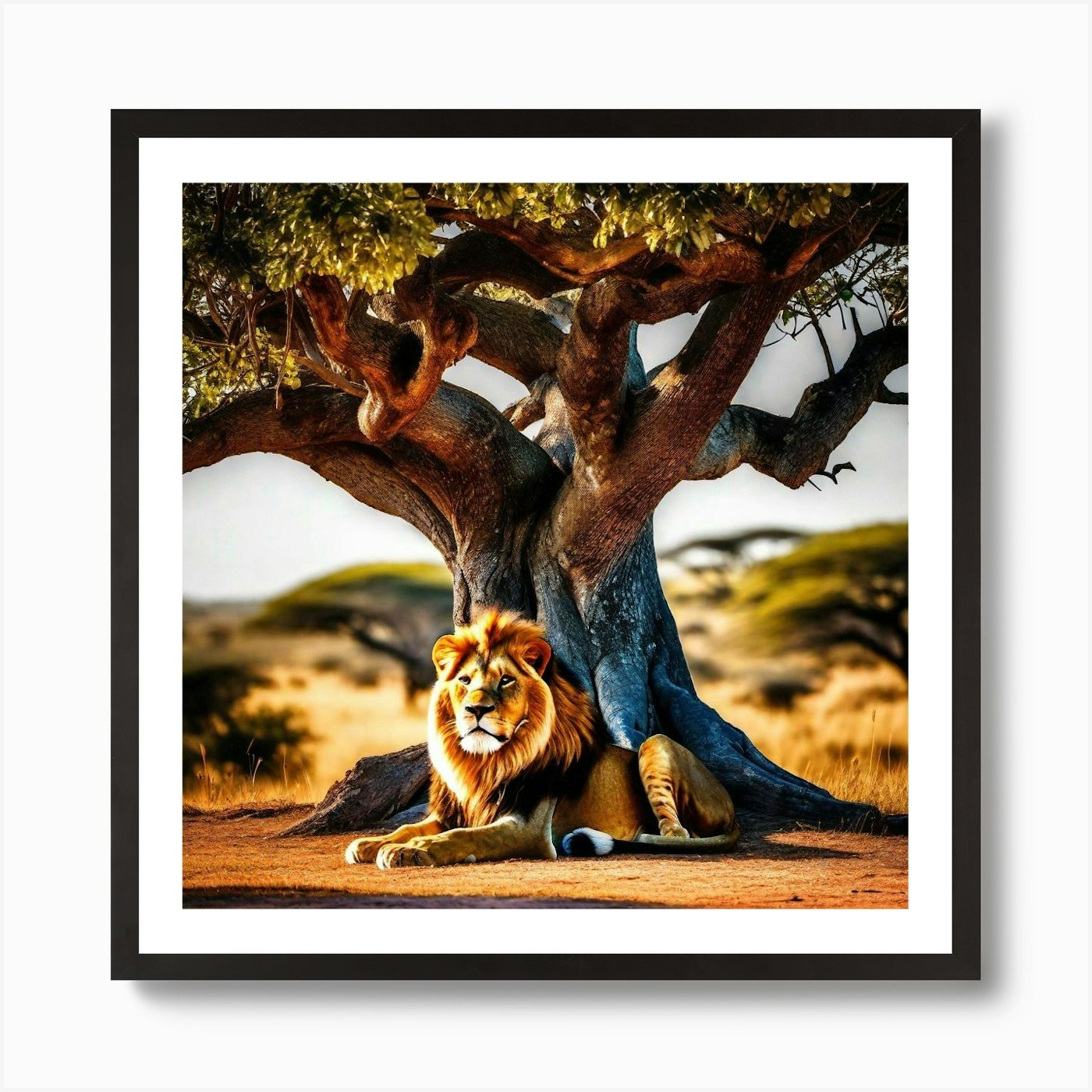 Lion Under A Tree 7 Art Print Framed Wall Art Poster Canvas Print Picture