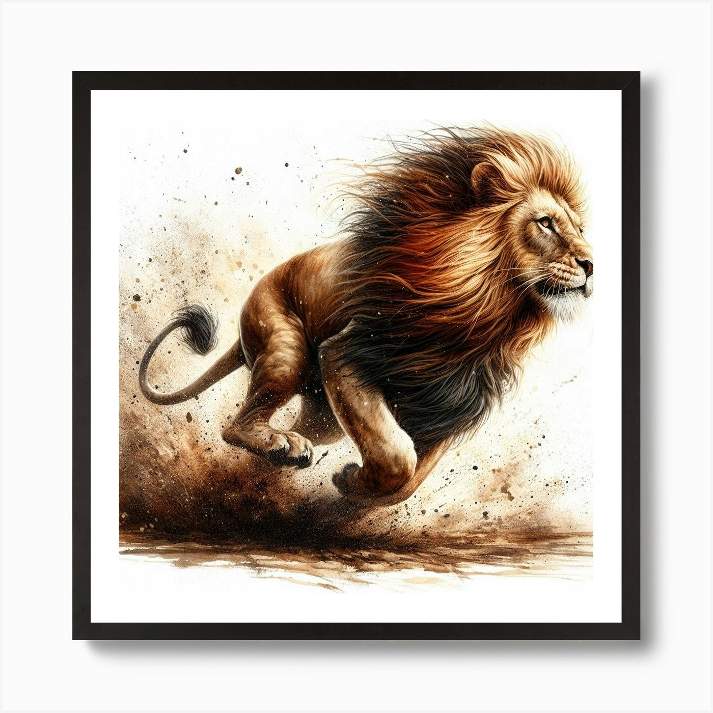 Lion In Motion, Lion Watercolour Ar Framed Wall Art Poster Canvas Print Picture