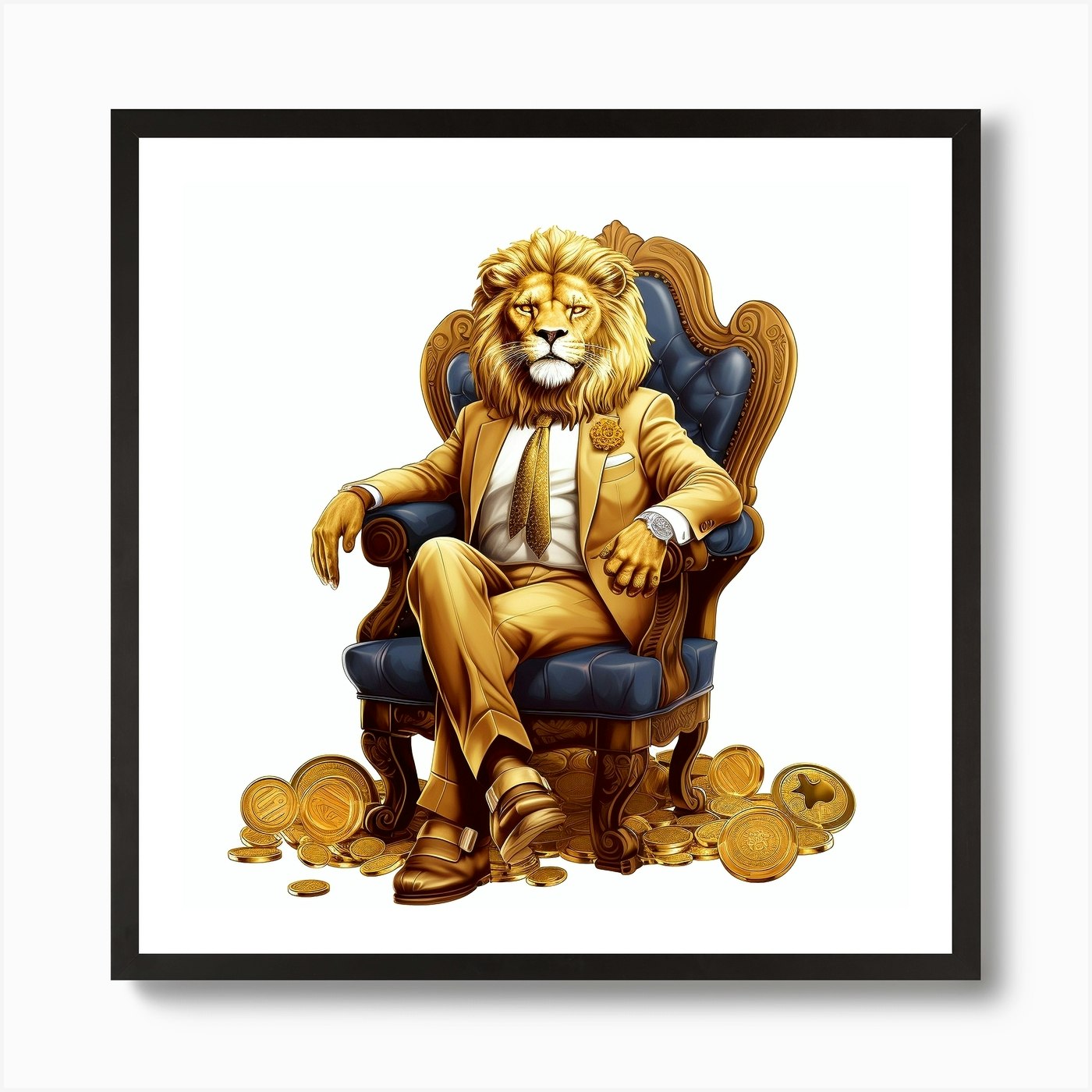 Lion Sitting On A Chair Art Print Framed Wall Art Poster Canvas Print Picture