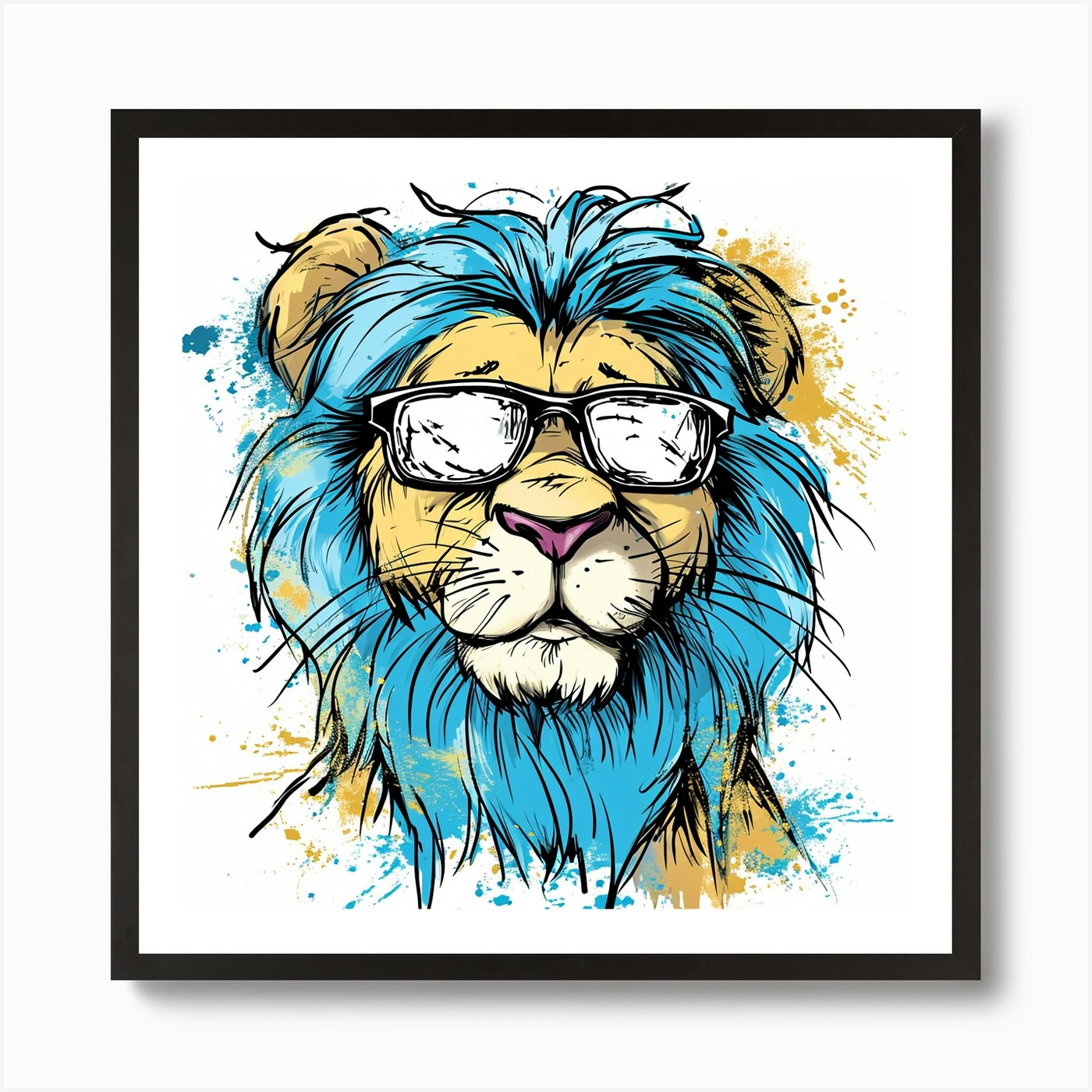 Lion With Glasses Art Print Framed Wall Art Poster Canvas Print Picture