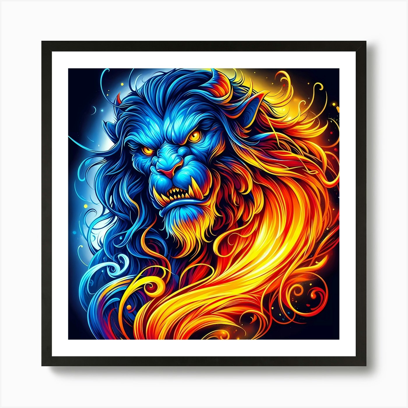 Lion Of Fire Art Print Framed Wall Art Poster Canvas Print Picture