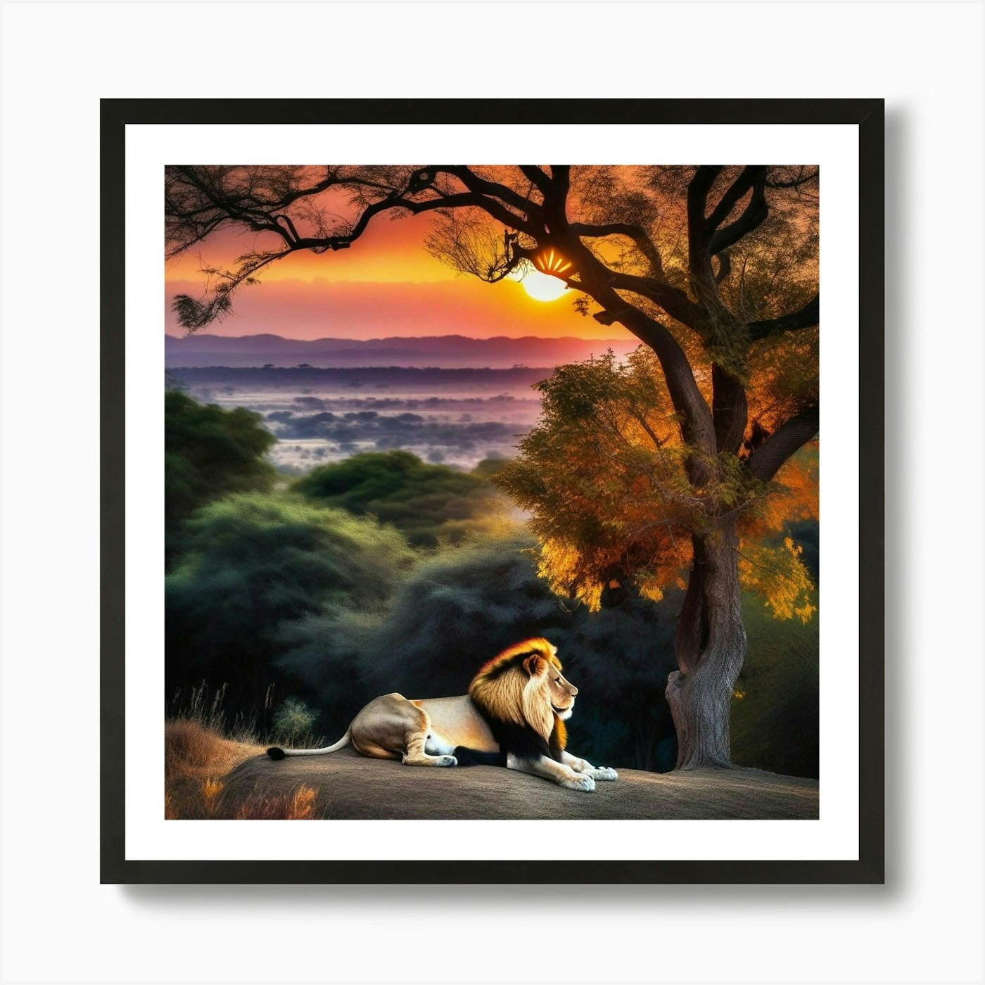 Lion At Sunset 22 Art Print Framed Wall Art Poster Canvas Print Picture