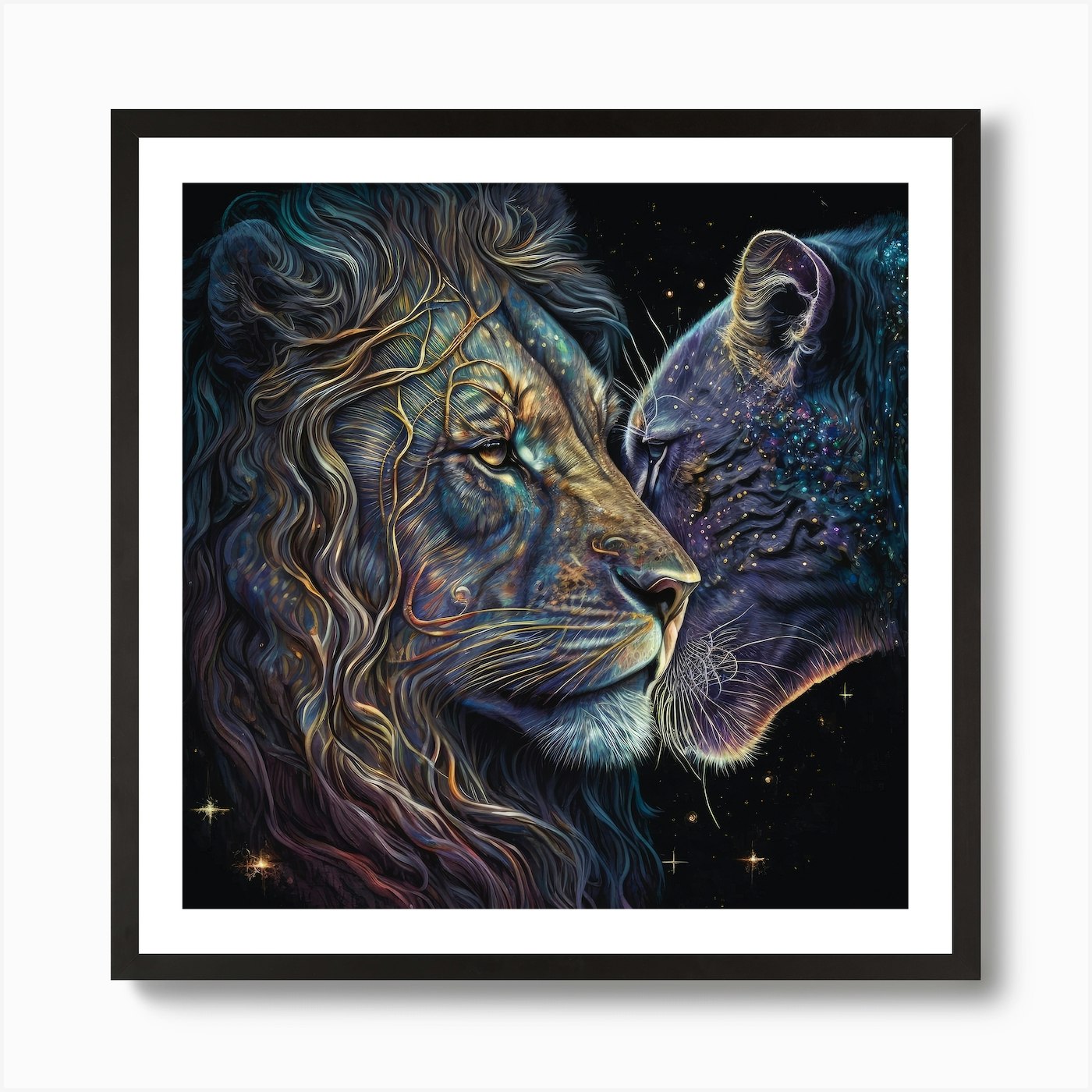 Cosmic Secrets, Lions Art Print Framed Wall Art Poster Canvas Print Picture