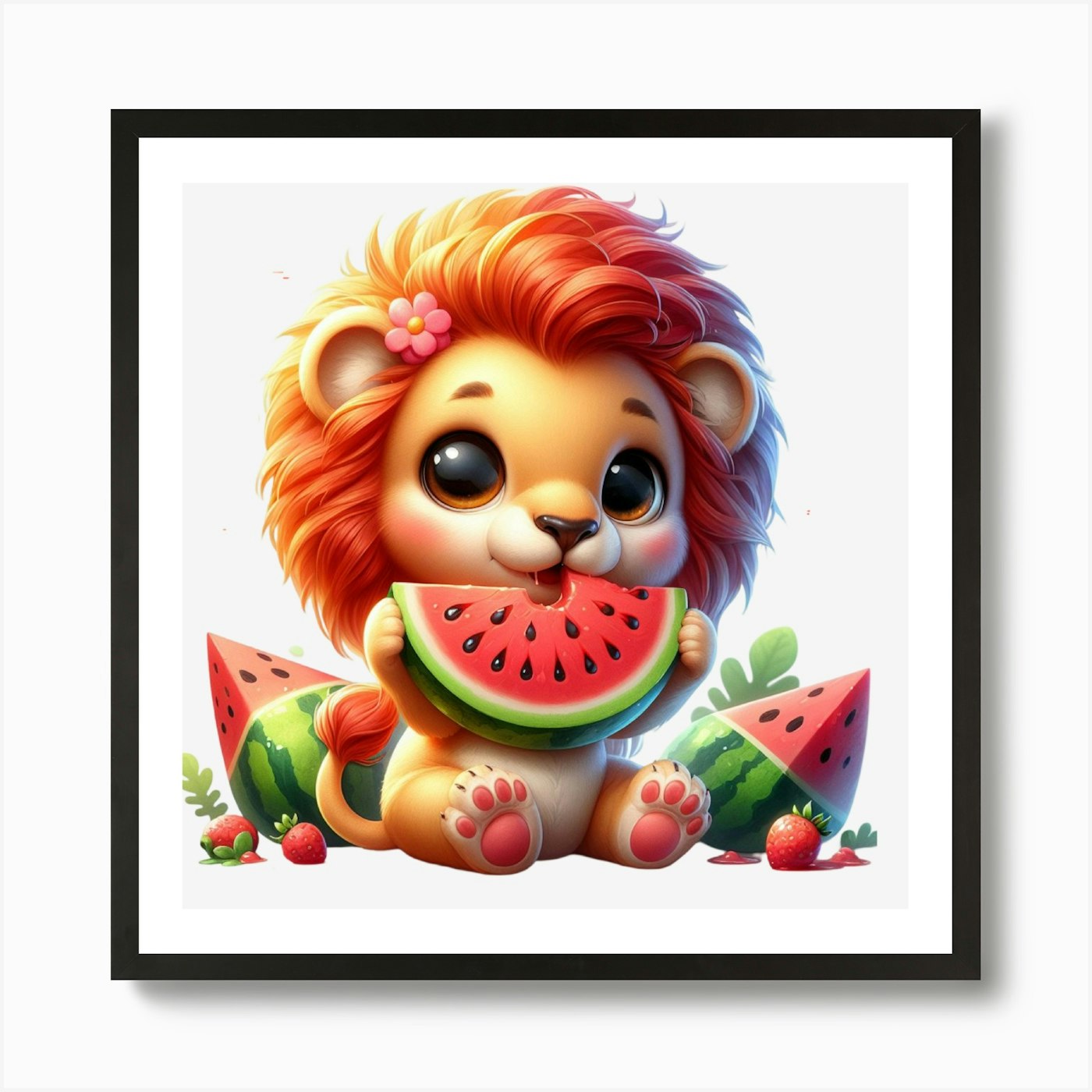 Watermelon Lion Art Print Framed Wall Art Poster Canvas Print Picture