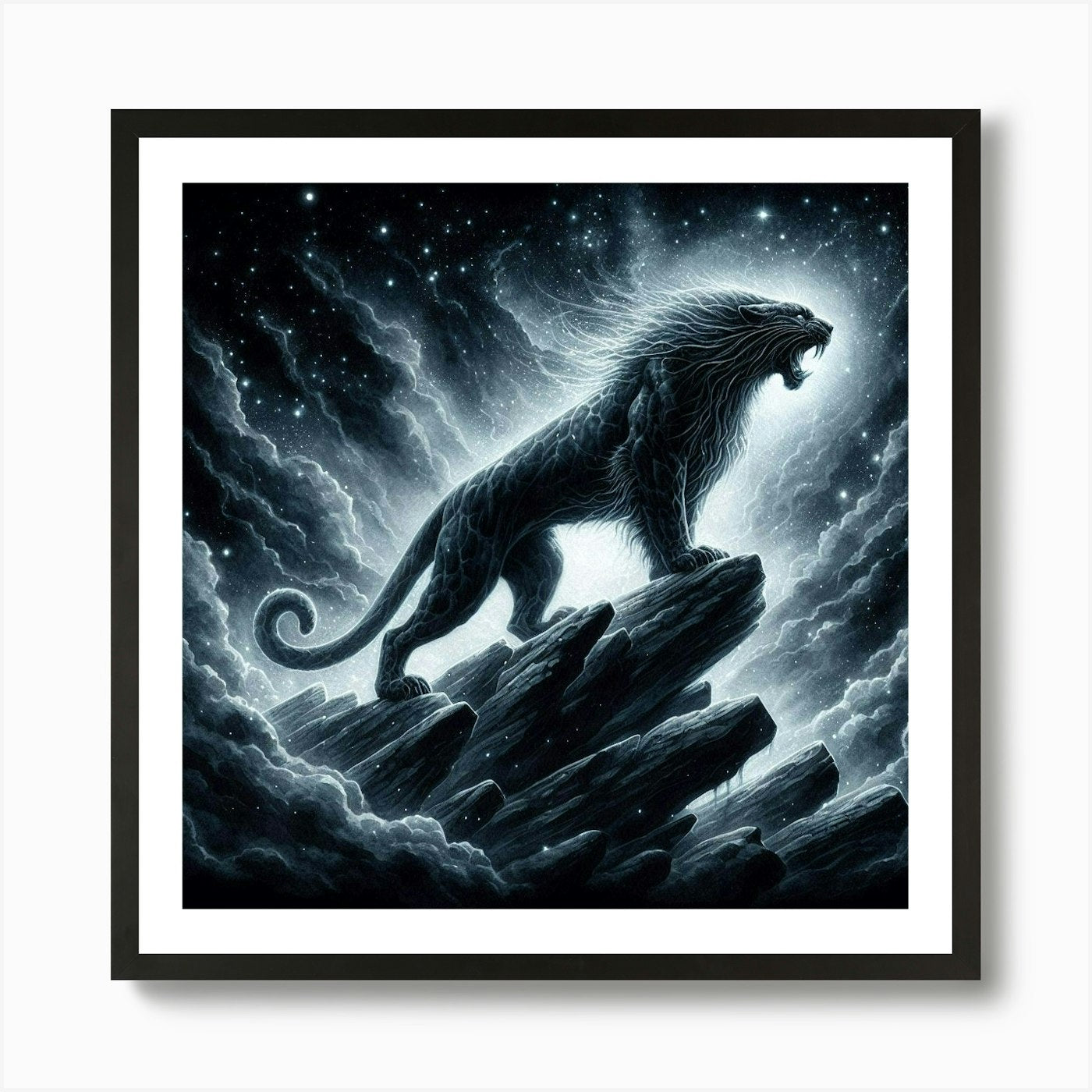 Lion In The Night Sky Art Print Framed Wall Art Poster Canvas Print Picture