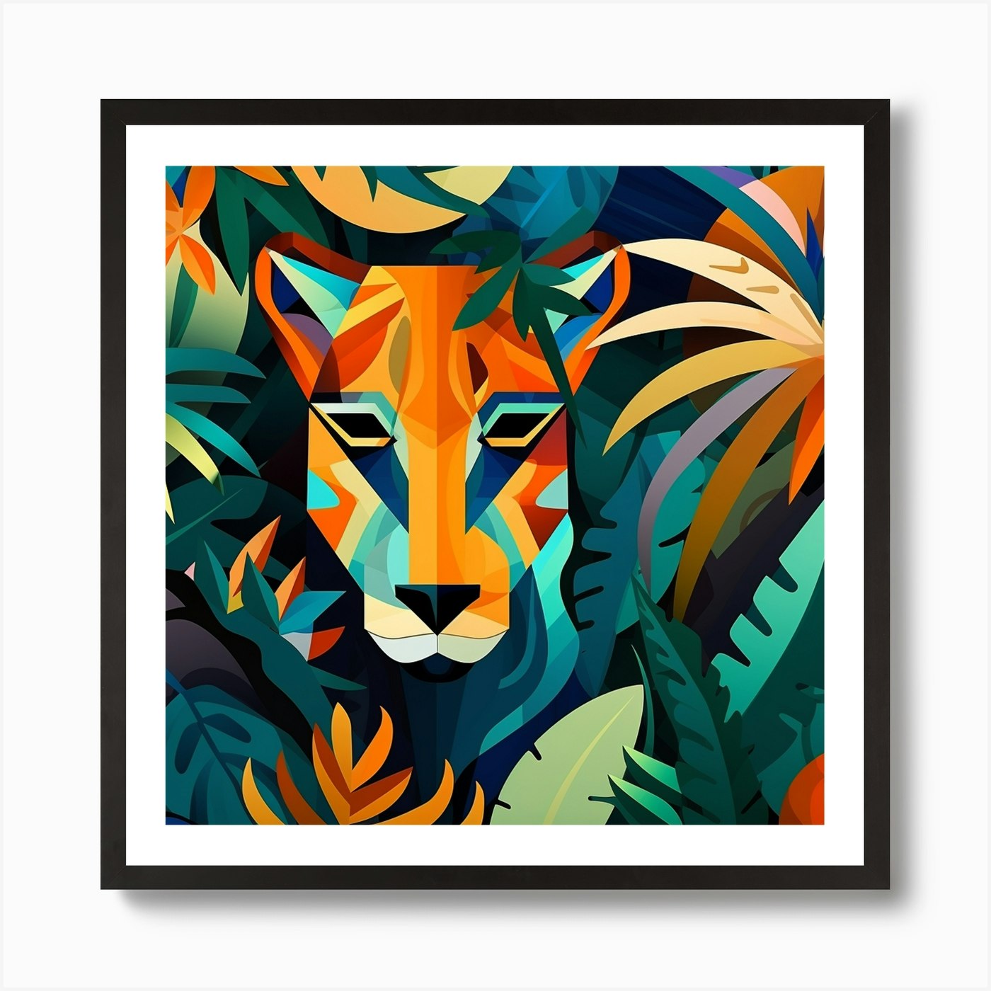 Lion In The Jungle Art Print Framed Wall Art Poster Canvas Print Picture