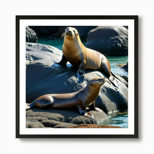 Sea Lions On Rocks Art Print Framed Wall Art Poster Canvas Print Picture