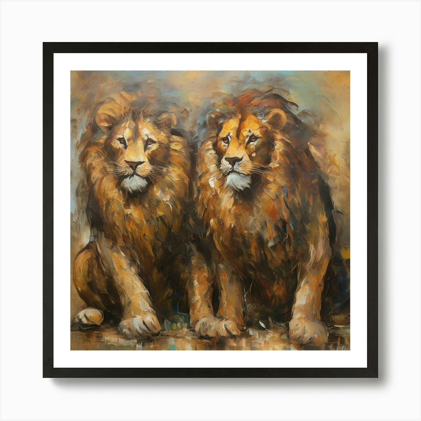 Pair of lions Art Print Framed Wall Art Poster Canvas Print Picture