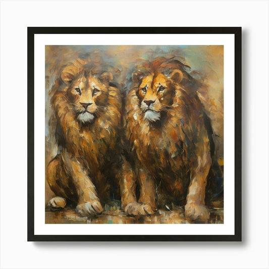 Pair of lions Art Print Framed Wall Art Poster Canvas Print Picture