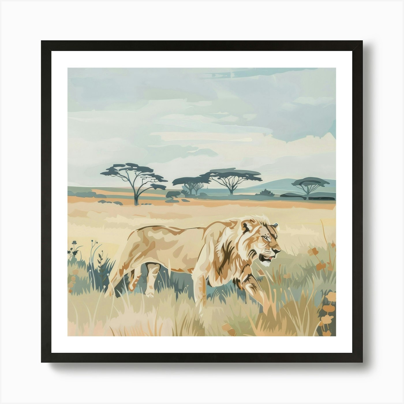 Big Lion Pastel Illustration 2 Art  Framed Wall Art Poster Canvas Print Picture